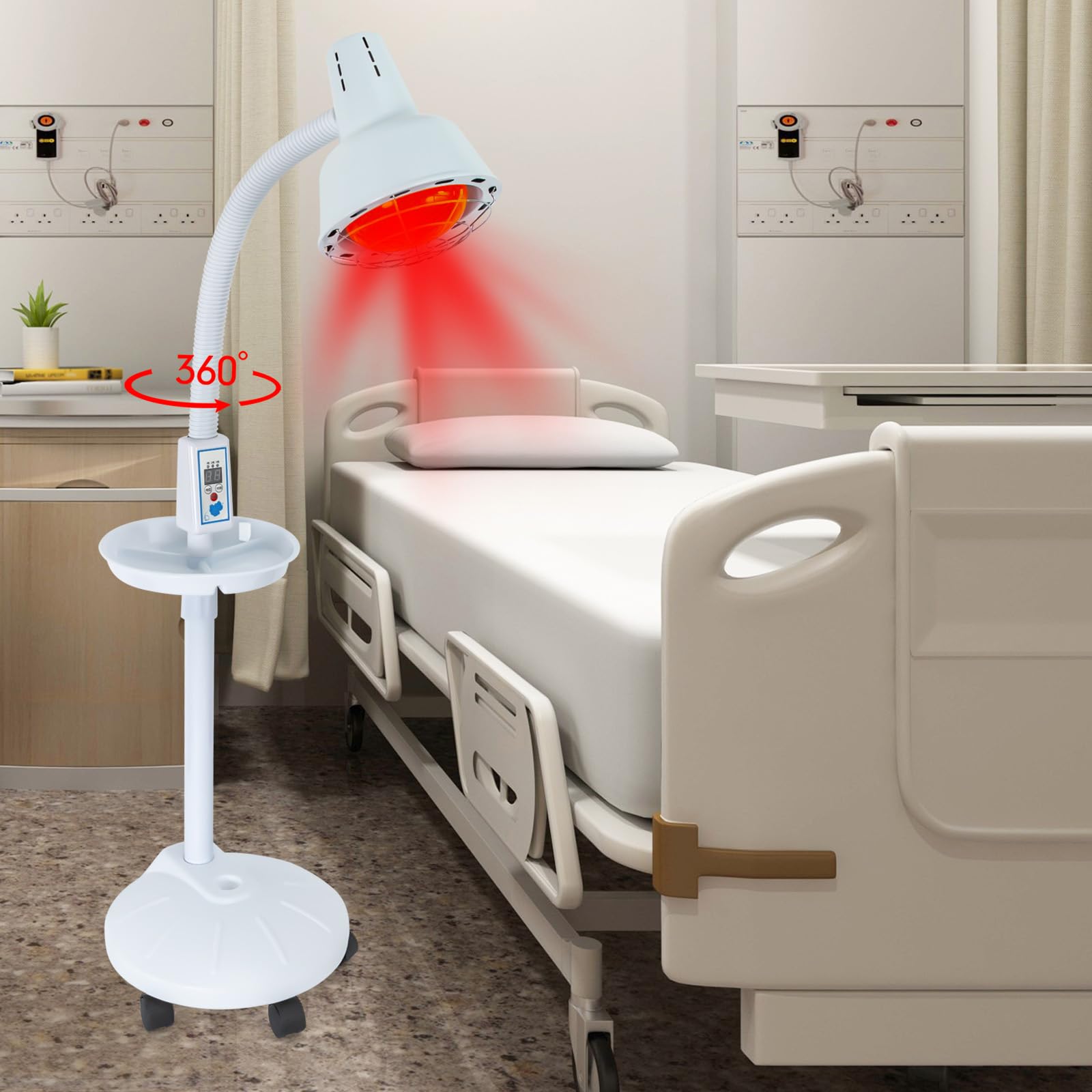Lampada a infrarossi, lampada a luce rossa, lampada a infrarossi con supporto, temperatura regolabile, luce rossa per facilità dolori muscolari