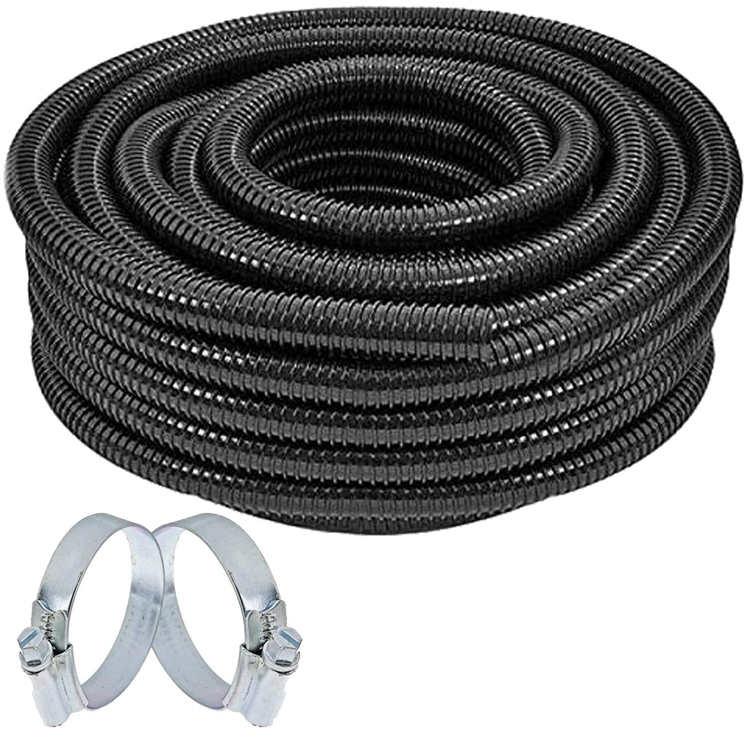 SPARES2GO Caravan/Motorhome Corrugated Flexible Waste Water Pipe Hose Flexi Tube + 2 Clamp Clips (Inner 25mm, 15M)