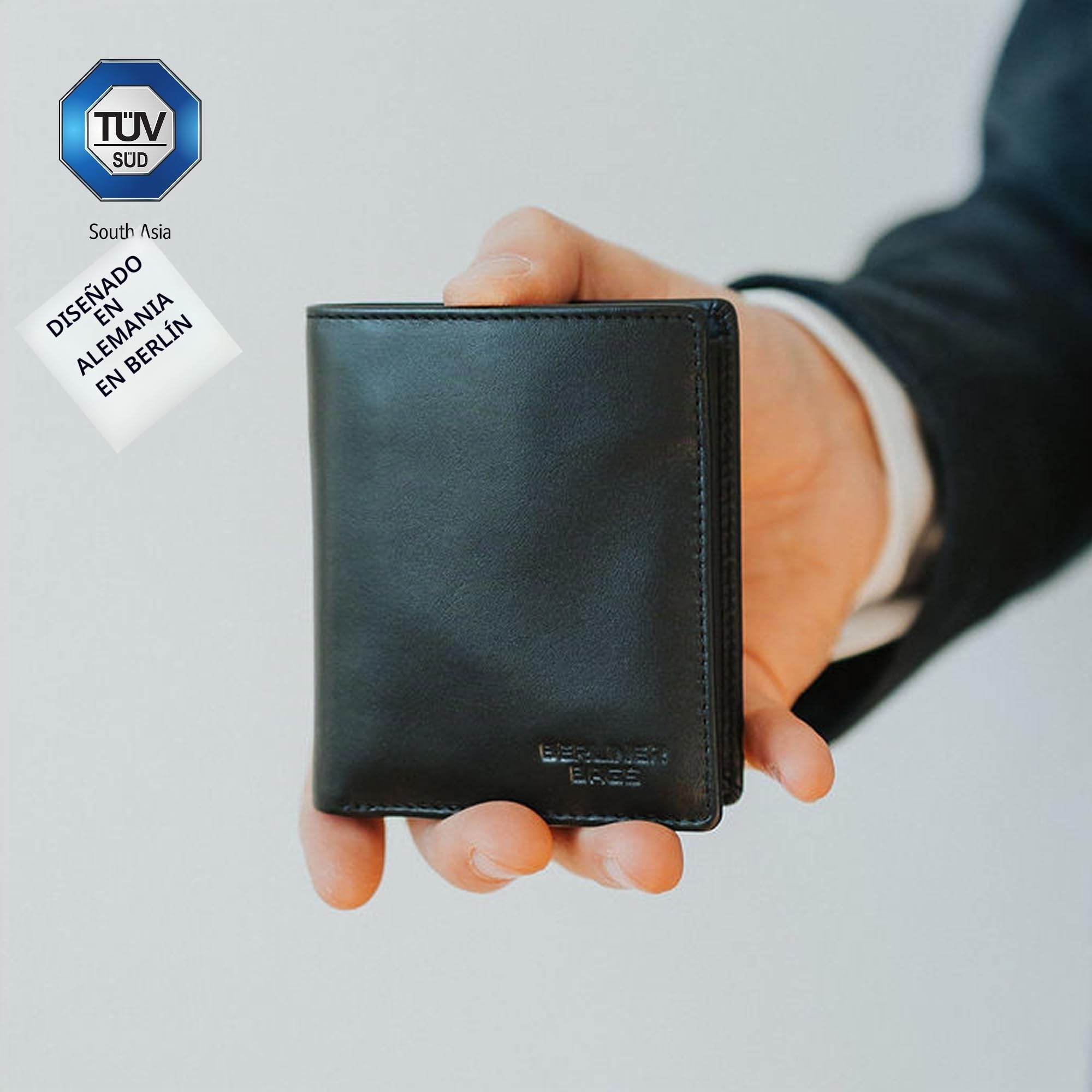 Berliner Bags Cartera Hombre de Piel Enzo, Billetera con Tarjetero Extraíble, Protección RFID y Compartimentos para Documentos - Negro