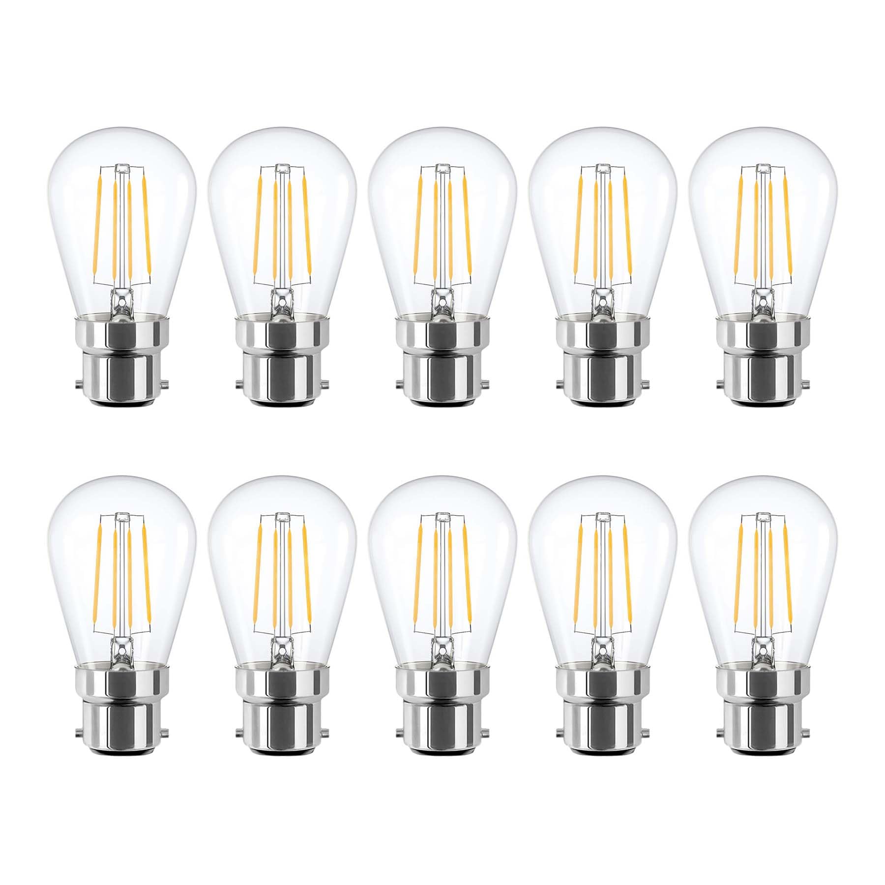 G.W.Sยฎ LED Filament Bulb, S14 B22 Bayonet, LED Pear Bulb, 4W Dimmable Day White 6400K, Clear Glass, Pack of 10