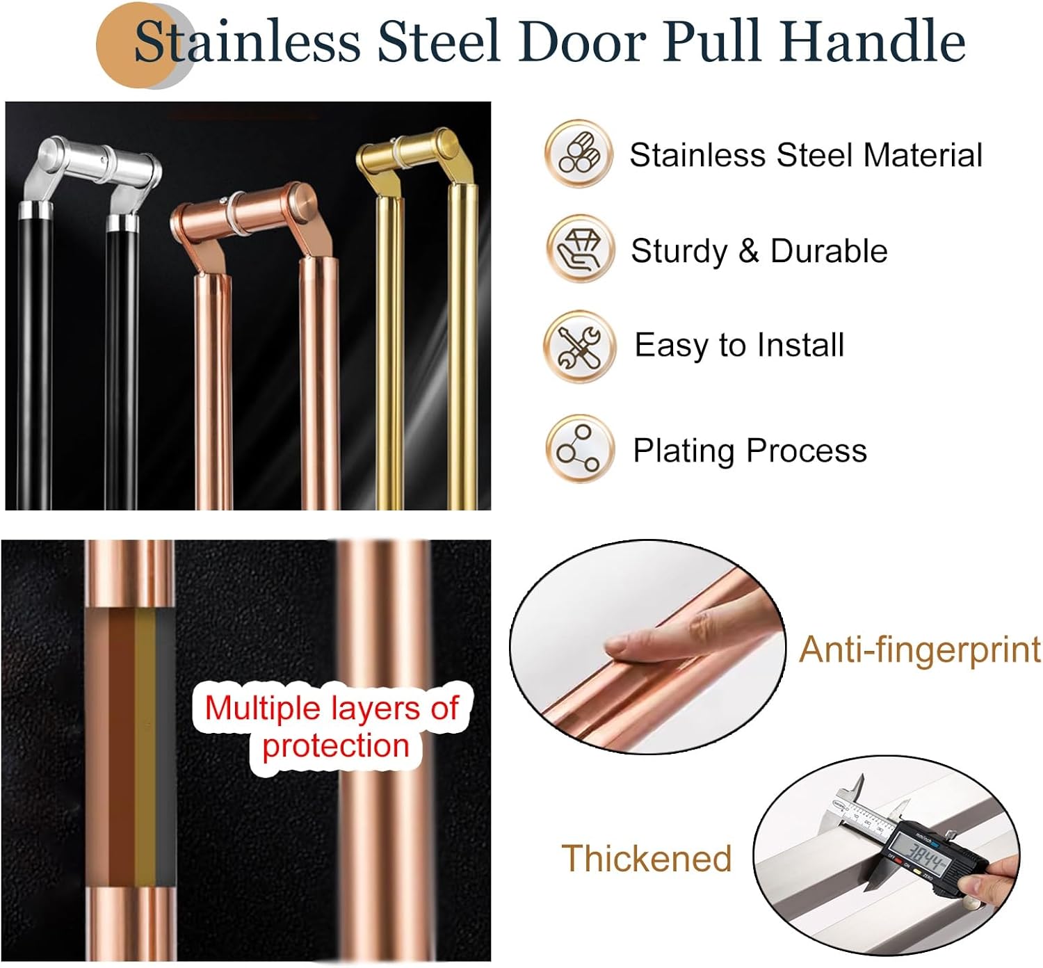 Heavy Duty Commercial Double Sided Door Handle, 304 Stainless Steel Modern Push Pull Handles for Hotels, Offices & Glass Doors - Gold Finish, 100cm (39 3/8")