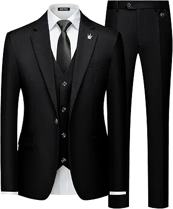 MAGE MALE Mens Suits Slim Fit 3 Piece Tuxedo Suit One Button Solid Prom Wedding Party Blazer Vest Pants Set with Tie
