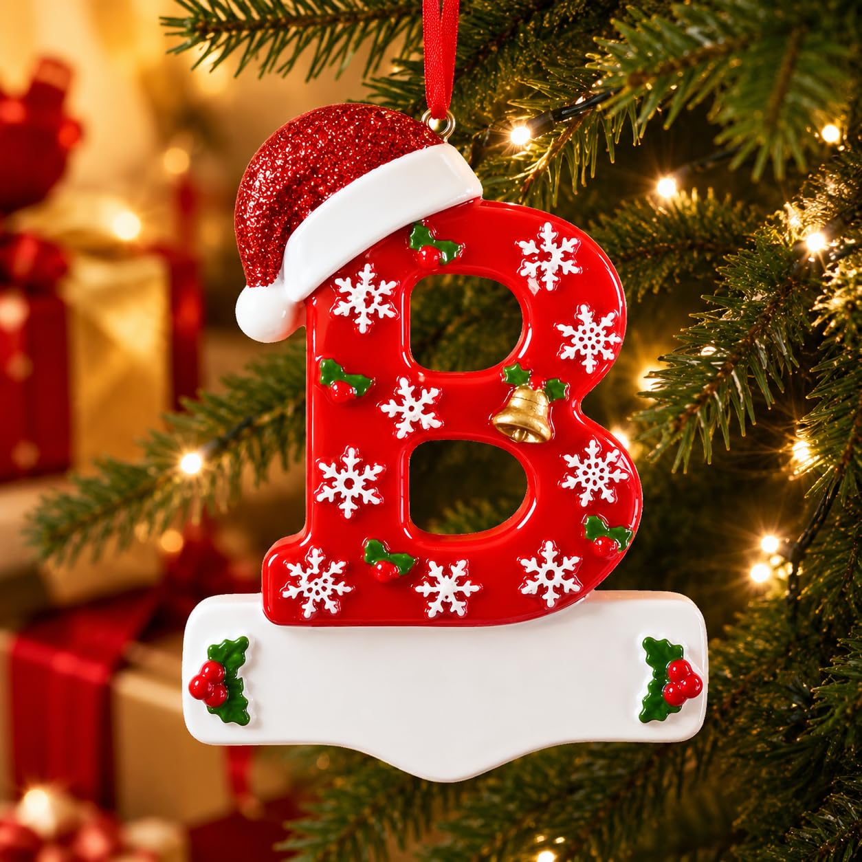 Bemaystar 3D Resin Letter Christmas Ornaments, Hand Painted Initial Christmas Tree Ornaments, Premium Holiday Decoration for Family Christmas Tree Decor, Ornaments for Christmas Tree, B