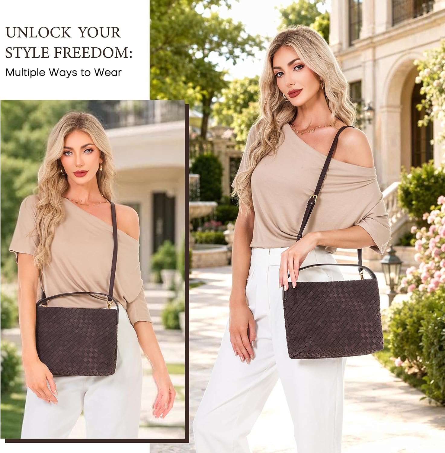 Woven Tote Bag for Women Designer Shoulder Handbag Leather Top Handle Hobo Purses