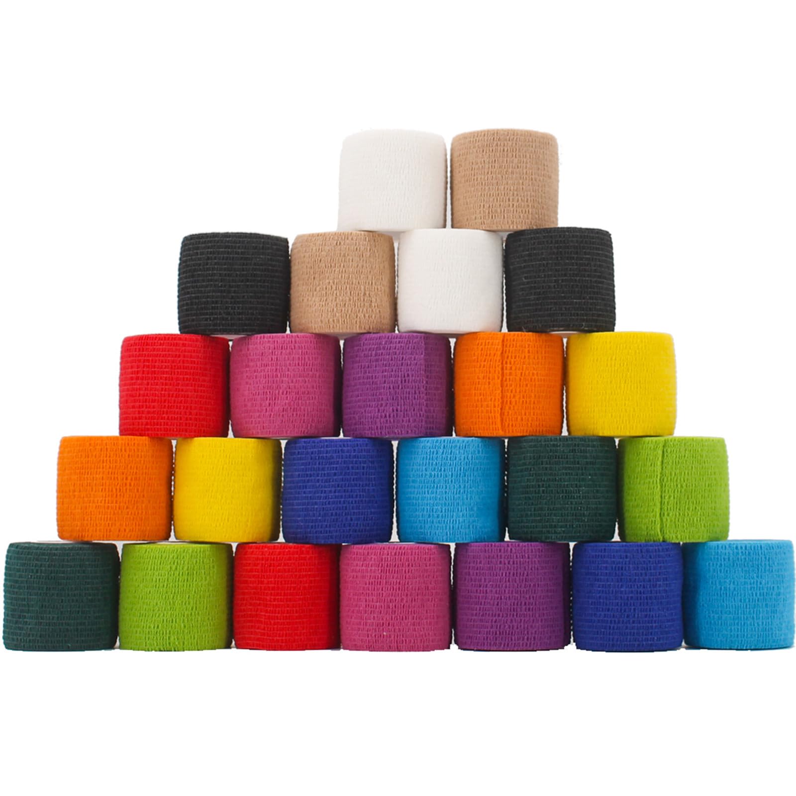 WeTop 24 Pack Self Adhesive Bandage Wrap 2 Inch, Athletic Elastic Non Woven Cohesive Bandage for Sports, Wrist, Ankle Sprains, Swelling and Vet Wrap (Rainbow)