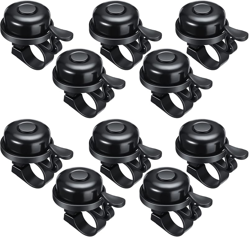 BBTO 10 Piezas de Campana de Bicicleta con Sonido Claro de aleación de Aluminio, Color Negro, Campana de Bicicleta Fuerte y nítida, Scooter, Triciclo, Accesorios de Bicicleta de montaña para niños, niñas, niños, Adultos, Izquierda y Derecha