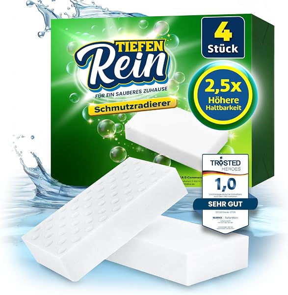 2,5X längere Lebensdauer | Schmutzradierer Schwamm PRO 4 Stück - Radierschwamm | extra langlebiger Zauberschwamm | Magic Eraser Schwamm entfernt Schmutz an Wand, auf Schuhen, in der Küche und Bad - 1
