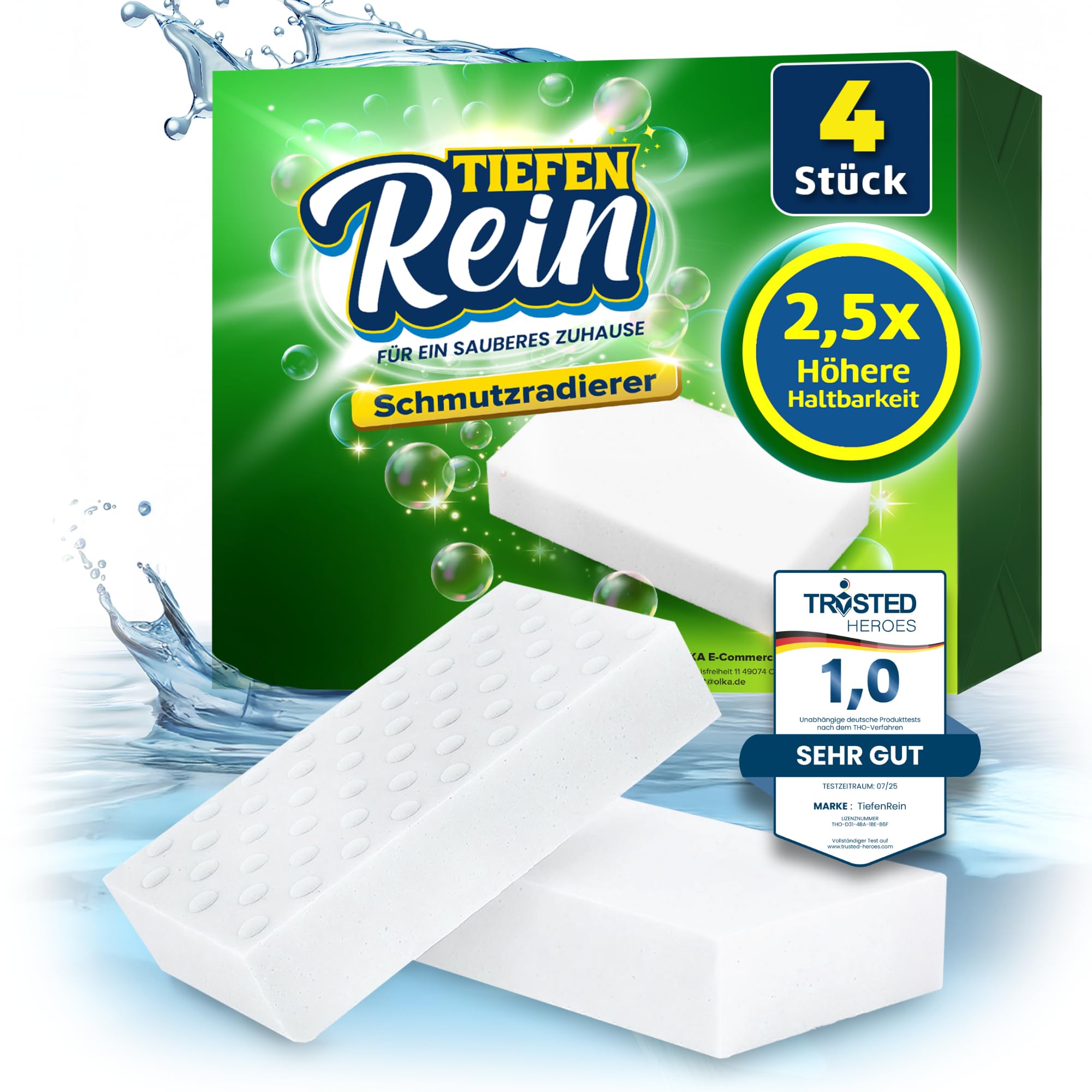 2,5X längere Lebensdauer | Schmutzradierer Schwamm PRO 4 Stück - Radierschwamm | extra langlebiger Zauberschwamm | Magic Eraser Schwamm entfernt Schmutz an Wand, auf Schuhen, in der Küche und Bad