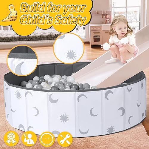 Miniatura 4 de TRENDPLAY Piscina de bolas blanca para niños pequeños, perros, gatos, niños, pelotas plegables para gatear con bolsa de almacenamiento, para niños y