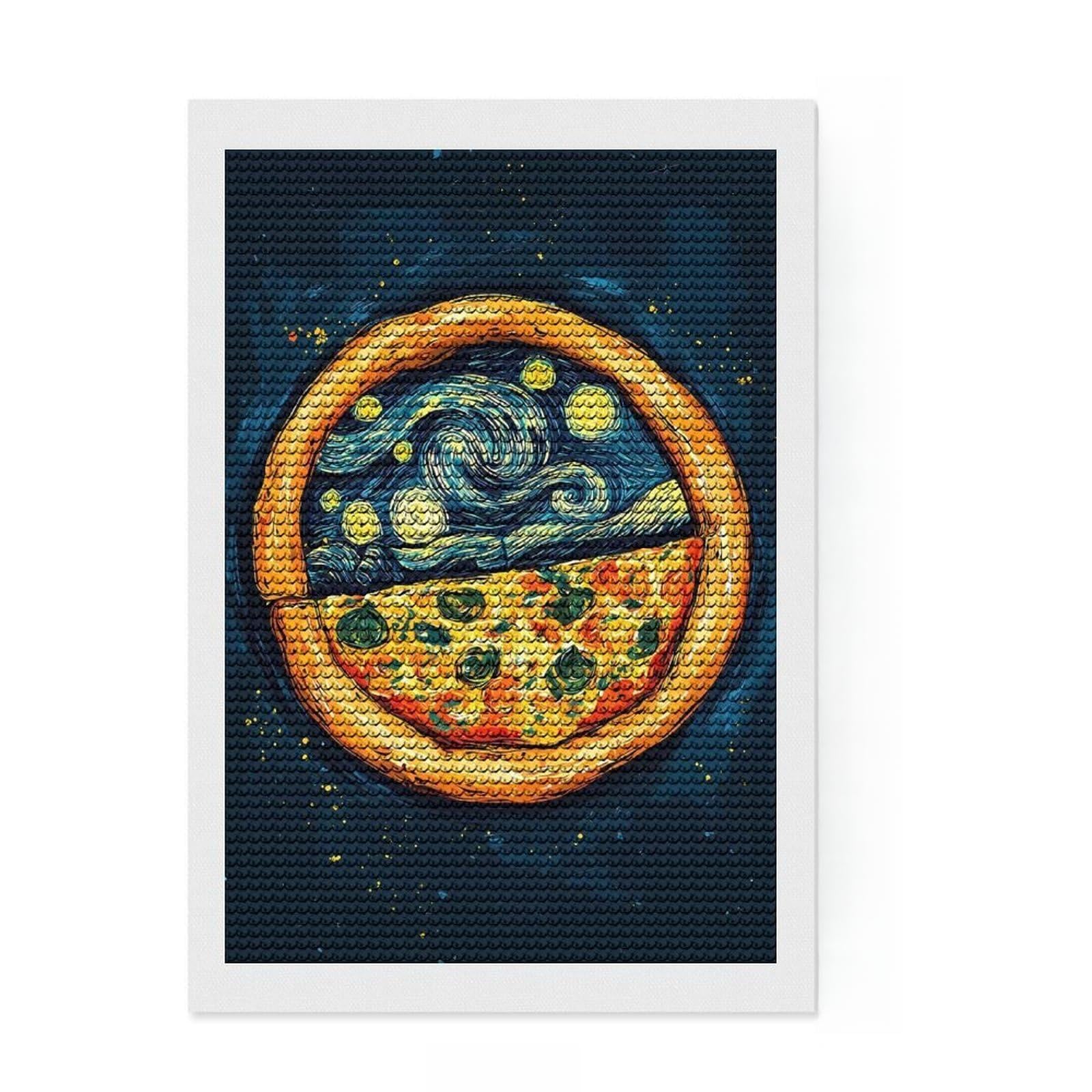 Junmoney Pizza Starry Night Art Round Drill Diamond Painting 8"x12", for Adults, Stress Relief Craft, Artistic Hobby, Aesthetic Room Decor