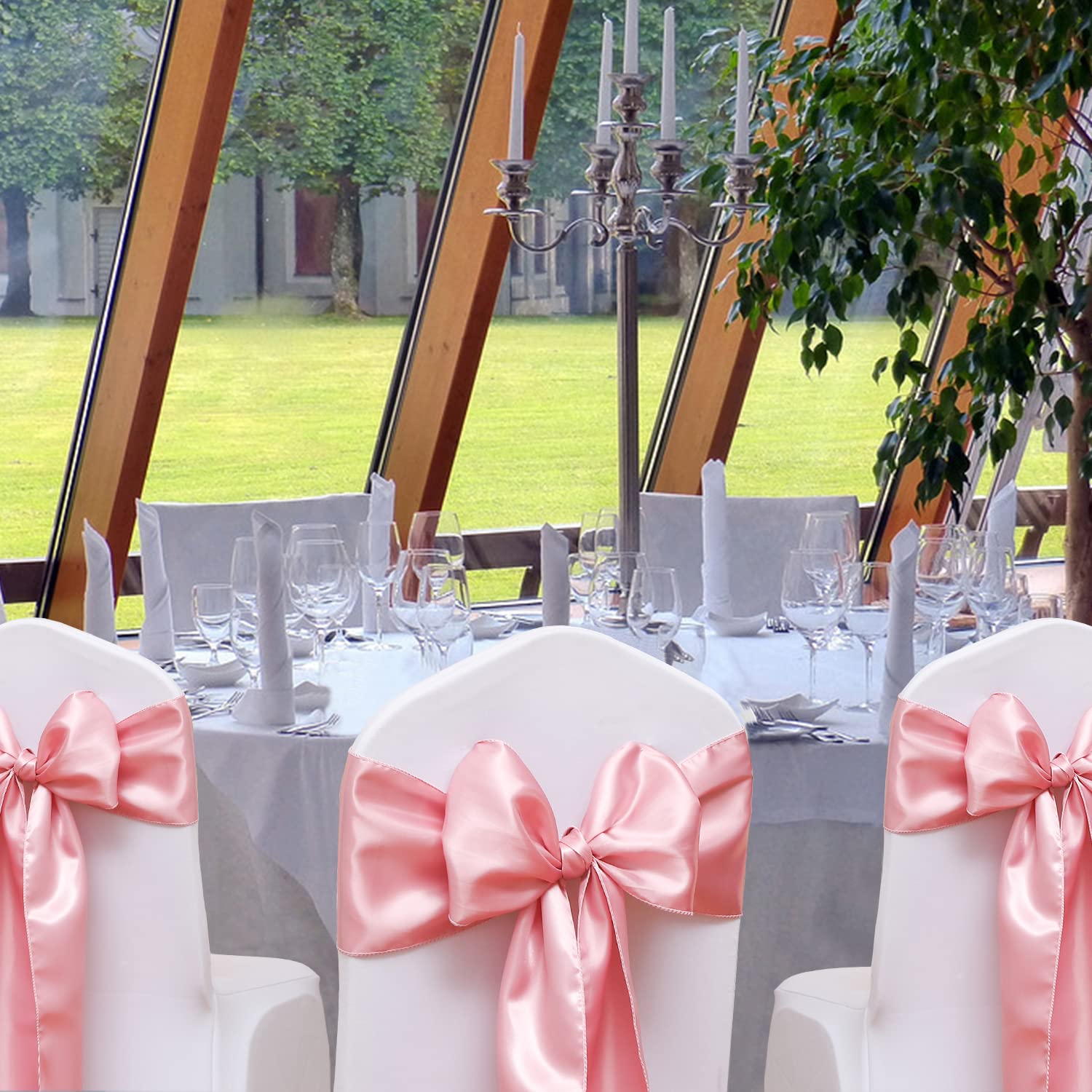 MAGTOWNE 50 Pack Satin Dusty Pink Chair Sashes for Wedding, 7 X 108 Inches Dusty Pink Chairs Bows for Party, Satin Chairs Ribbons Ties for Weddings Church Ceremony Event Chair Decorations