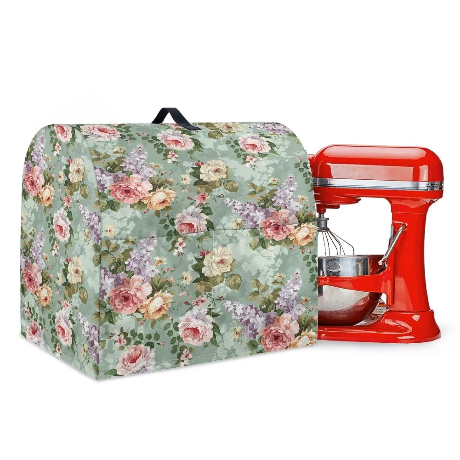Talayituse Chinese Rose Print Stand Mixer Cover Compatible with Kitchen Aid 6-8 Quart Bowl Lift Model, Dust Cover with Handle for Coffee Maker, Waterproof Blender Appliance Organizer Bag, Large