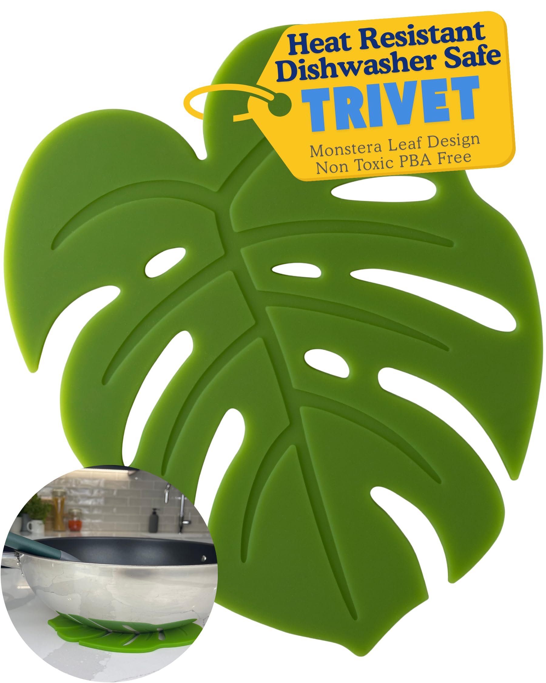 Taylors Eye Witness Silicone Trivet – Heat Resistant Up to 260°C/500°F, Non-Slip, Stain & Odour Resistant, Dishwasher Safe, Versatile Hot Pad & Coaster. 5 Year Guarantee. Green Monstera Leaf Design