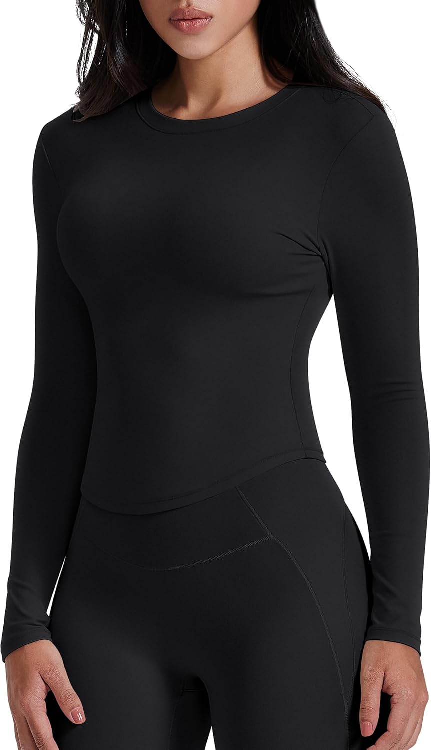 AVGO Workout Shirts for Women Slim Fit Long Sleeve Crop Tops Gym Shirt Running Breathable Athletic Clothes - Image 2