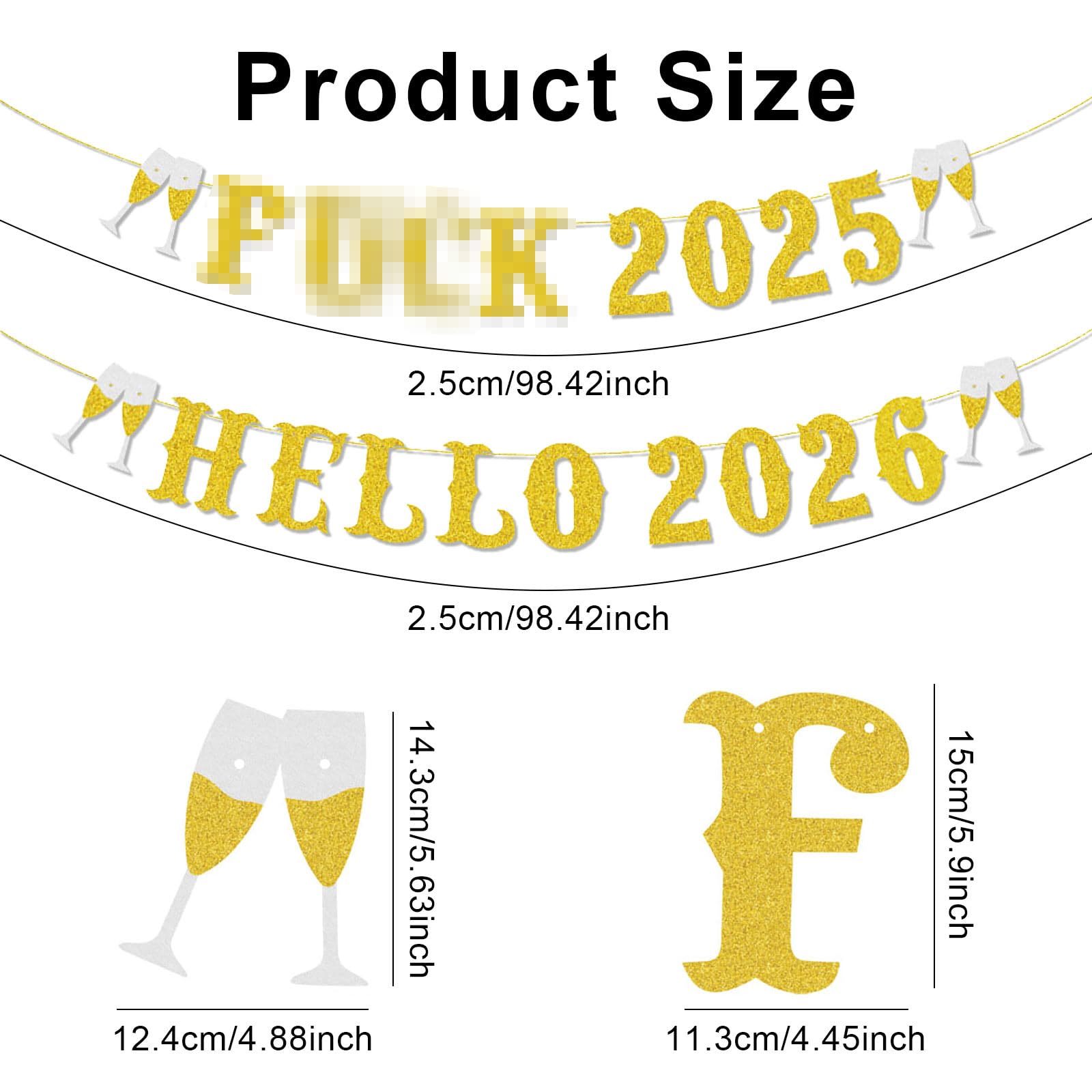 Happy New Year Banner for New Years Eve Decorations 2026,Nye Banner with Hello 2026 Sign - Image 2