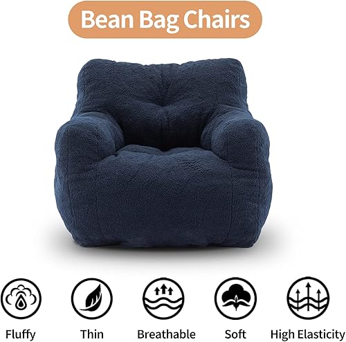 Miniatura 5 de Homtique Puf de espuma suave con tela de peluche para adultos y niños cómodo sofá perezoso para sala de estar dormitorio azul oscuro