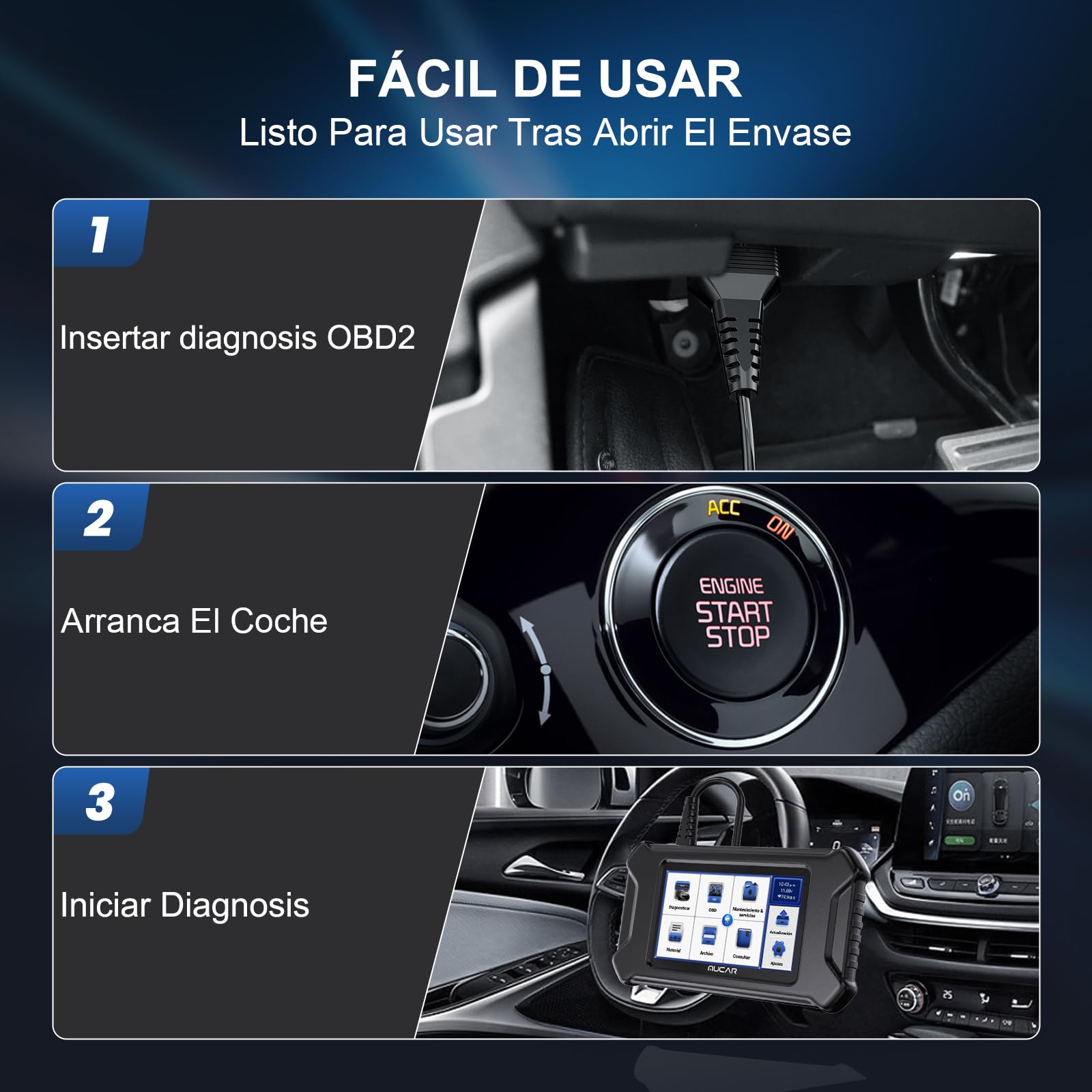 mucar OBD2 Diagnóstico, CS4 Diagnosis Coche Multimarca con 4 Sistemas (ABS/SRS/ECM/TCM) Y 5 Funciones de Reinicio (Reinicio de Aceite/EPB/SAS/TPMS/ETS), OBD2 Diagnosis para Actualización Gratuita