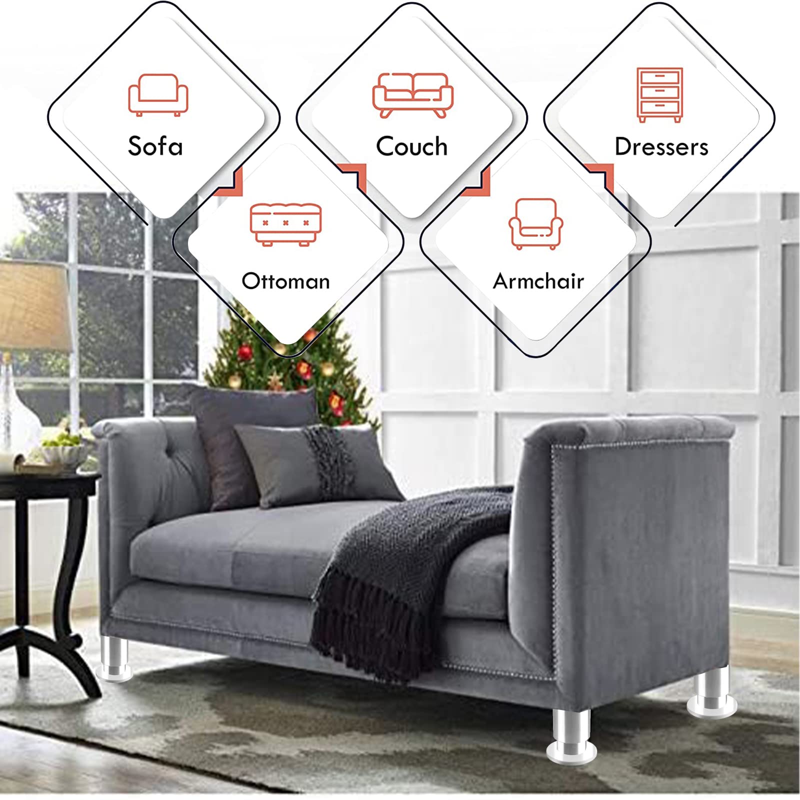 SRHIMEOS Pieds De Meubles en Acier Inoxydable, Lot de 4 Pieds De Table à Vis,Remplacement Pieds De Lit Métallique pour Canapé Chaise Cabinet Fauteuil Armoire Meuble TV (18cm/7.08in)
