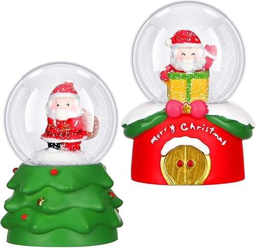 Shappy 2 globos de agua con purpurina de Navidad de 1.77 pulgadas, mini globo de nieve de Papá Noel, árbol de Navidad, muñeco de nieve, elementos de
