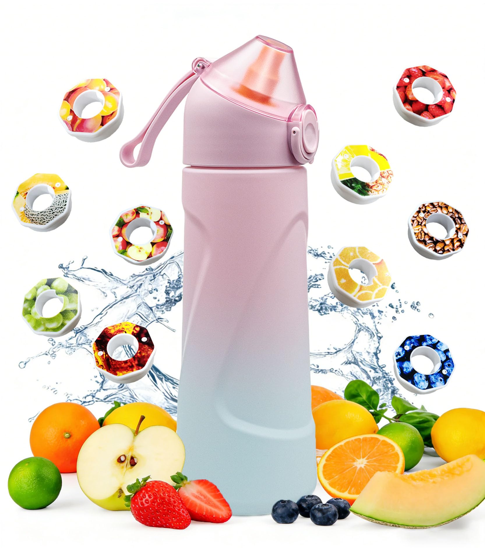 BOPELMALLS Air Scented Water Bottle with 10 Flavour Pods,700ML Sports Stater Up Water Bottle,Tritan BPA Free 0 Sugar Drinking Bottle for Fitness Camping School(Gradient Pink)