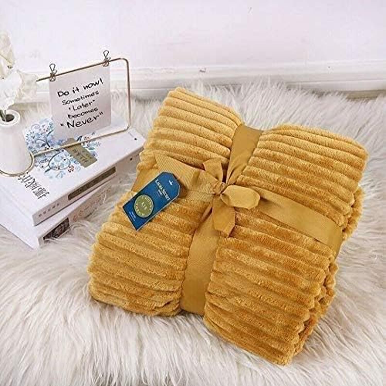 Y Homeware Mustard Yorkshire Homeware Chunky Rib Throw Fleece Blanket Fluffy Sofa Bed Warm Soft Throws Multi-Coloured All Season Blankets Thermal & Warm Blankets Teddy Throw Blanket (, King)