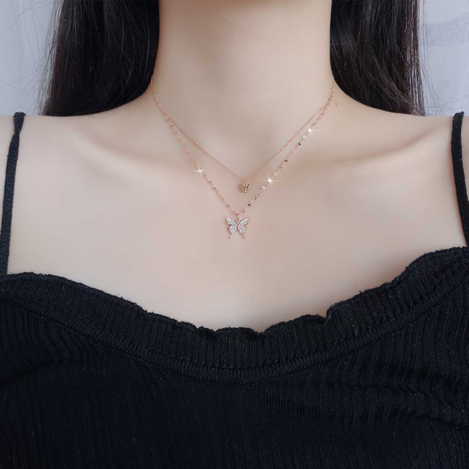 Dervivea Boho Perla Farfalla Collana Girocollo Argento Cordolo Link Collana Catena Perla Perla Collana Farfalla Punk Per Le Donne E Le Ragazze