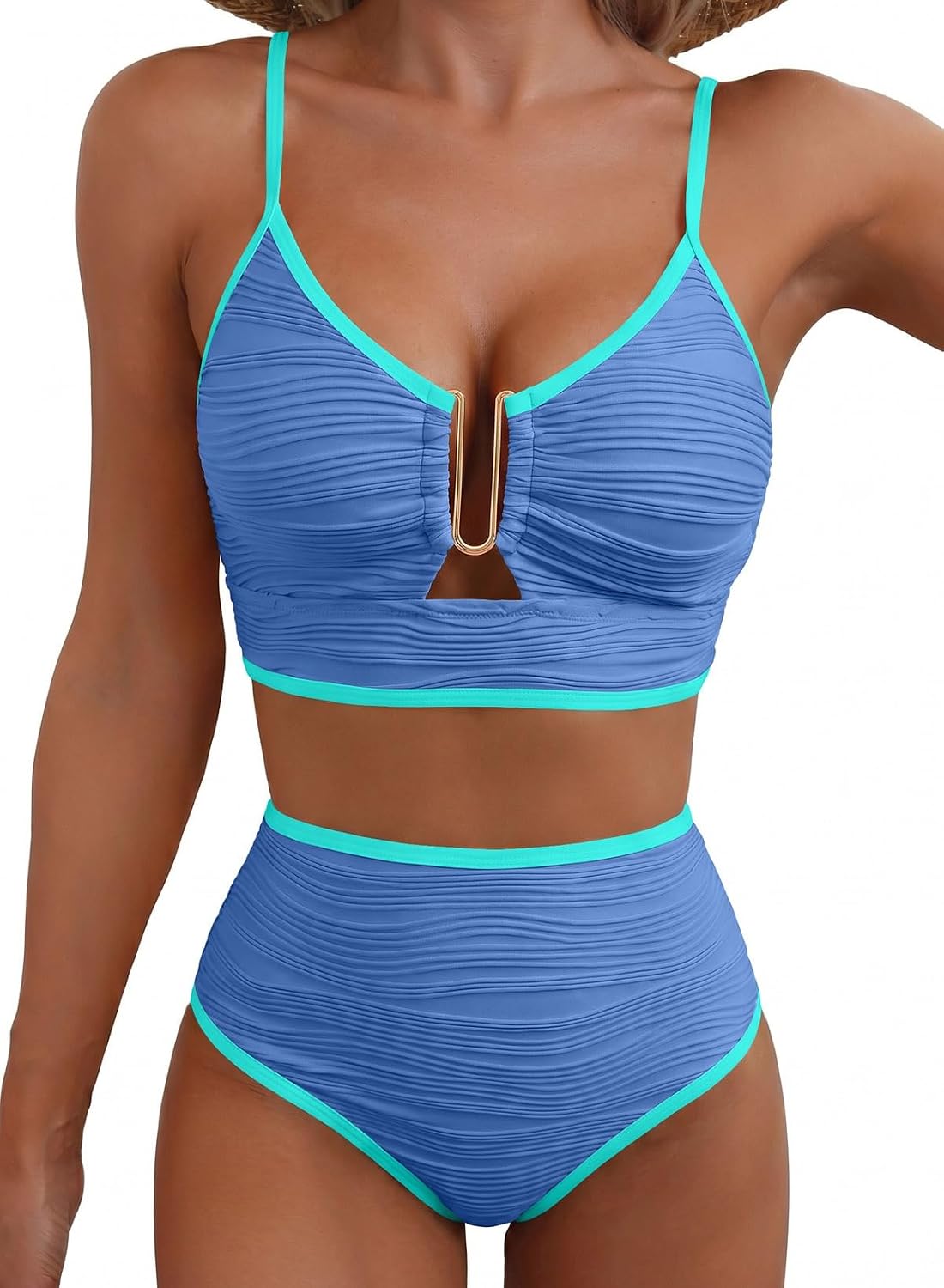 Herseas 2 Piece Bikini Set U-Wire Cutout Popular Swimsuit High Waisted Textured 2026 Summer Beach Swim Bathing Suits