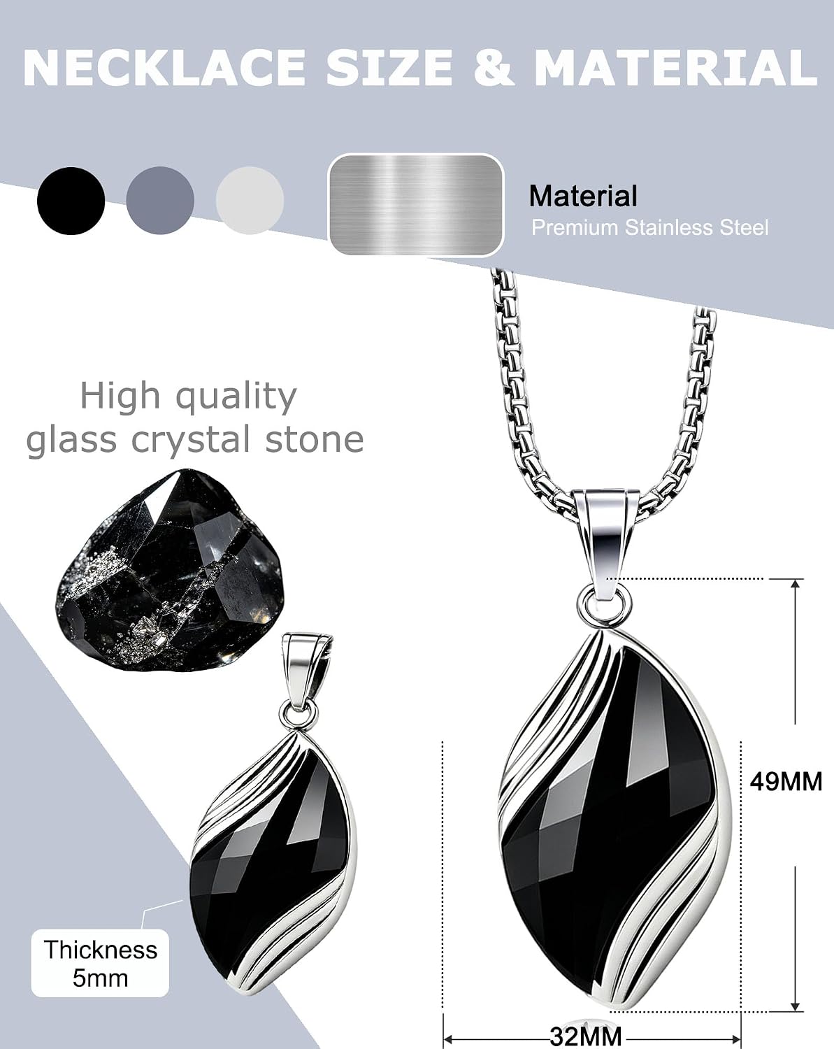 Black Stone Stainless Steel Pendant Irregular Necklace for Men image 2