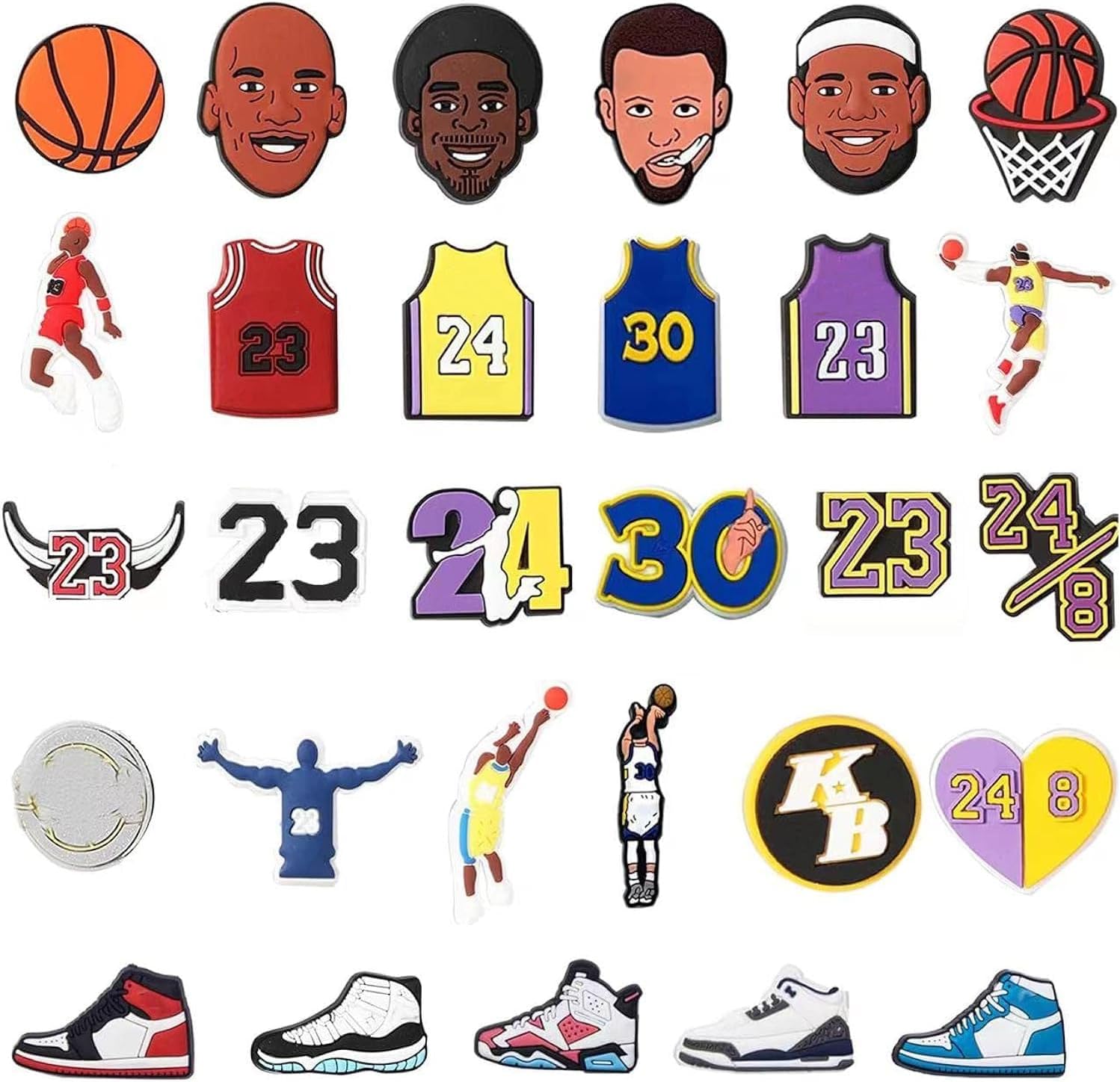 Qqtozsy30Pcs Basketball Sports Shoe Charms for Boys, Boys Gift Decor PVC Shoe Charms for Teens, Man Party Favors