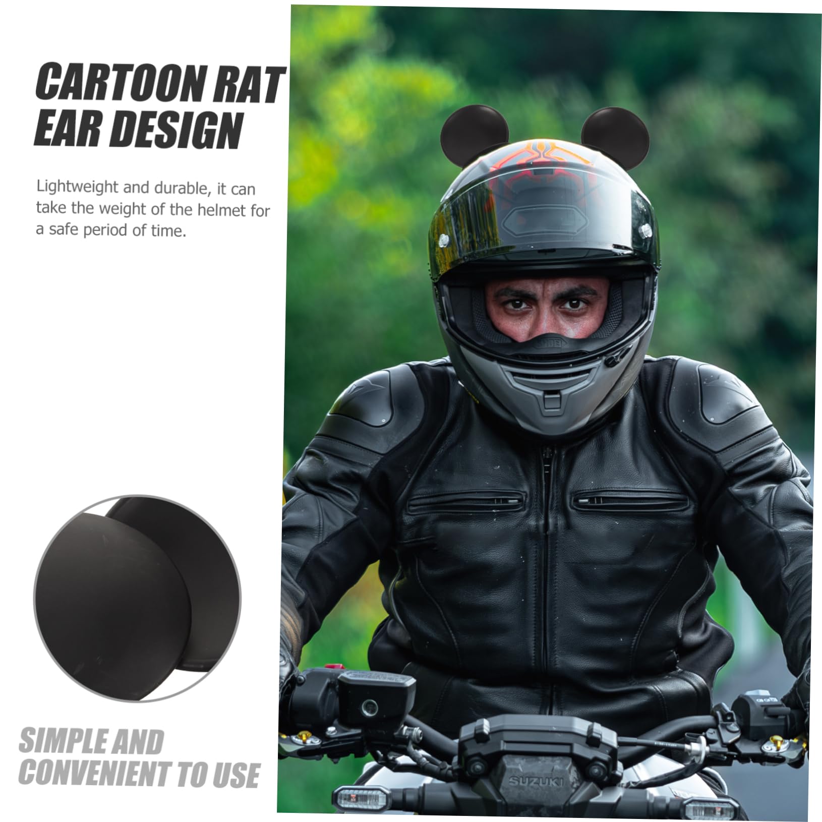 BESPORTBLE Decorazione Nero e Moto Orecchie in Topo di per da Silicone Casco Stile Leggere Decorative Unico e Divertente per Casco da Moto Giocoso