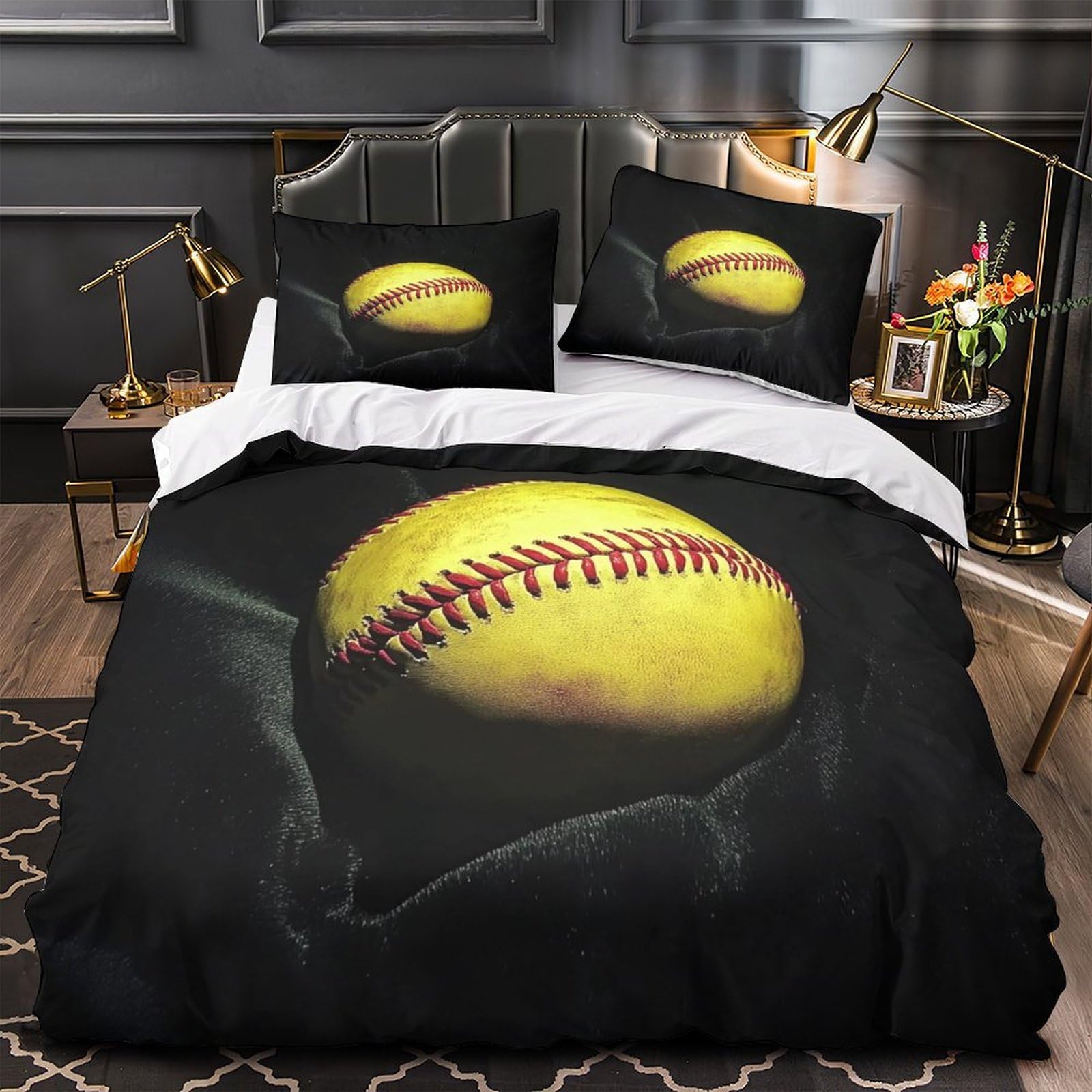 Parure de lit softball 140x200cm avec housse de couette microfibre pour adulte
