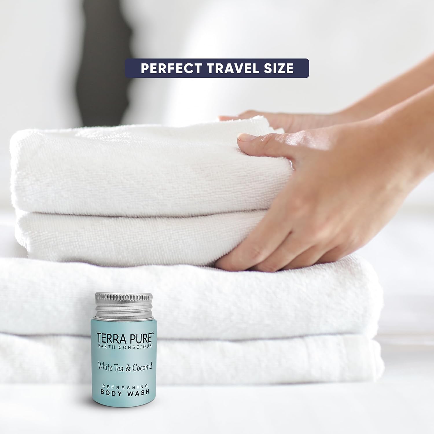Travel Size Hotel Body Wash 100 Count 1 oz Bottles Guest Amenities for Hotels Vacation Rentals & Short Term Rentals Paraben Free White Tea & Coconut Scent Infused with Aloe and Olive Oil by Terra Pure - Image 5