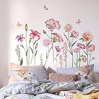 Vista 5 de Calcomanías de pared florales de flores coloridas, murales, acuarela, plantas verdes, calcomanías de pared de mariposas, arte de pared, bricolaje