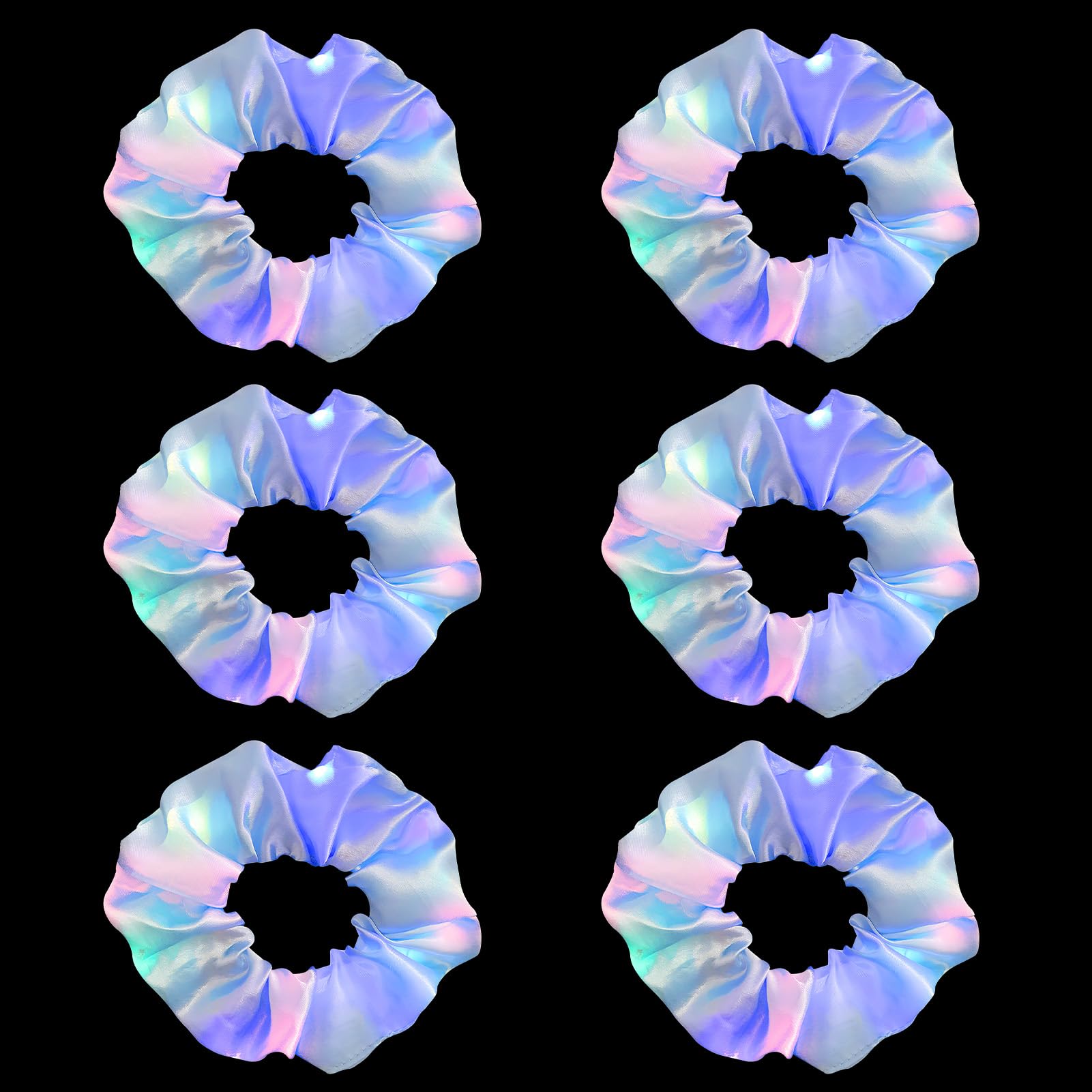 6 Pack Light Up Scrunchies for Girls LED Reflective Hair Scrunchie with 3 Light Modes Glow in the Dark Neon Hair Accessories for Christmas Girls Women Disco Rave and Party Events