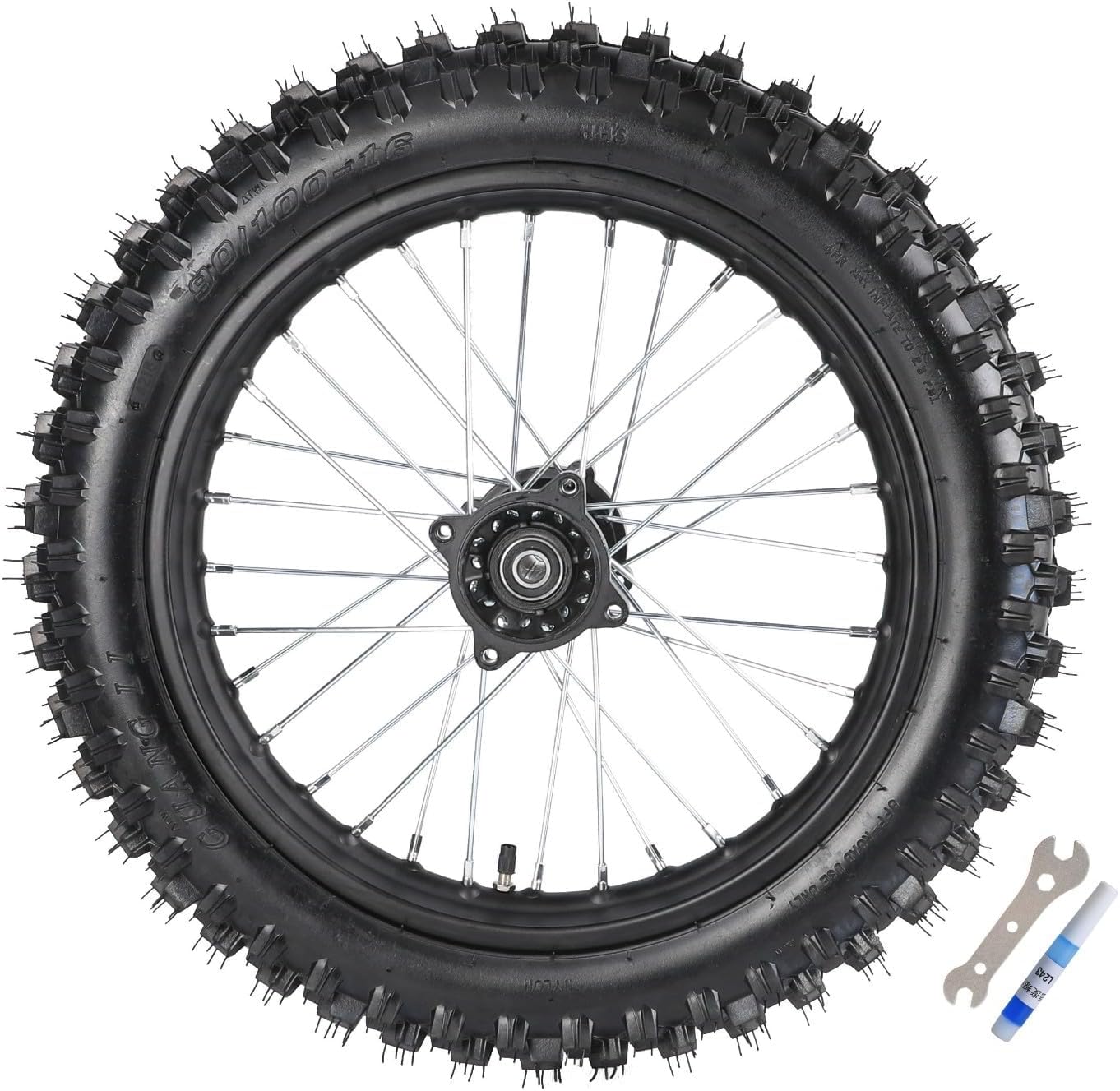 90/100-16 Rear Wheel Assembly for Dirt Pit Bikes – Includes 1.85x16 Rim, 15mm Bearing, Brake Caliper, Sprocket, and Swingarm Kit for 110cc-150cc Off-Road Motorcycles
