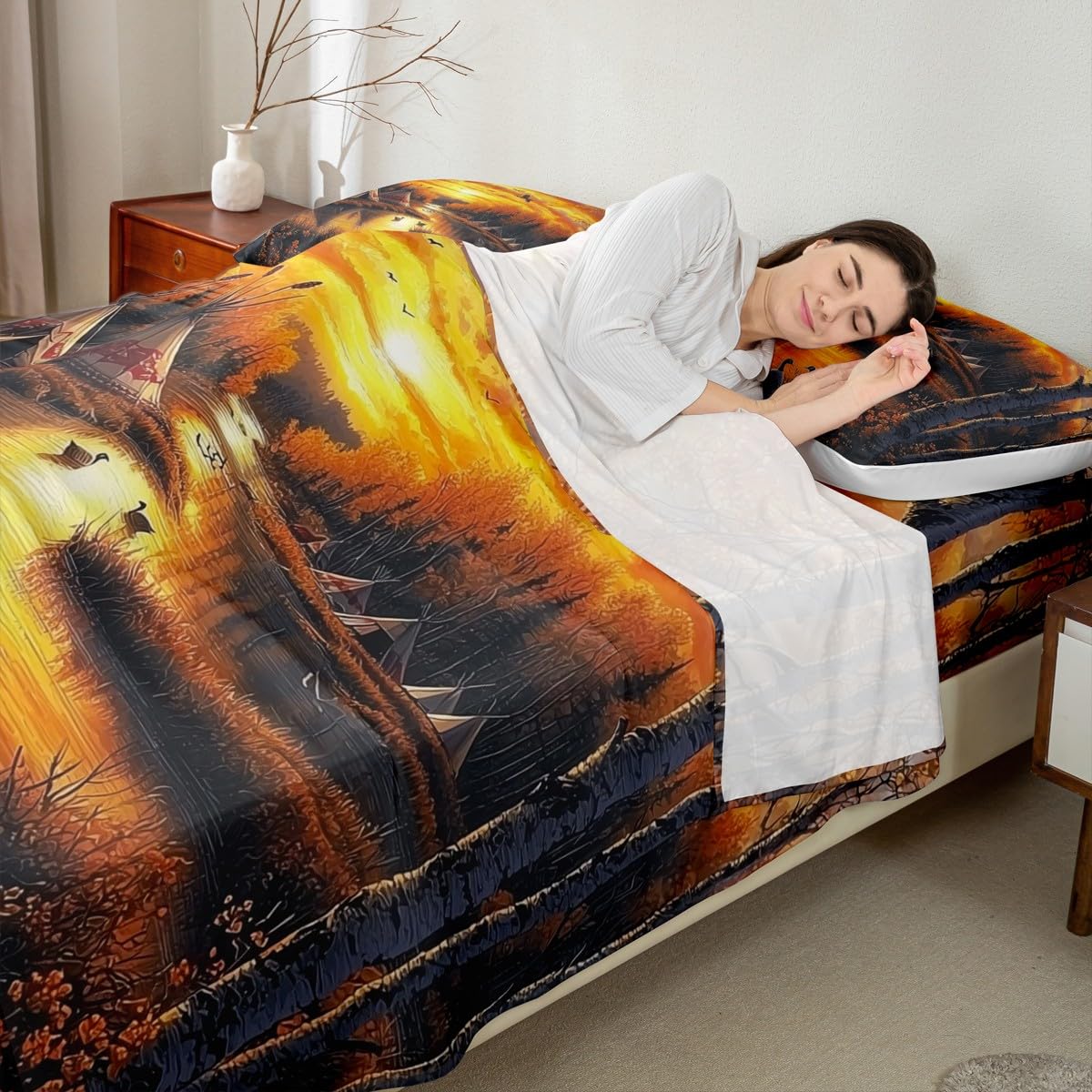 Homewish Mallard Duck - Juego de sábanas para cama de matrimonio para niños y hombres, juego de ropa de cama de pato salvaje, sábanas bajeras planas rústicas rústicas, 4 piezas