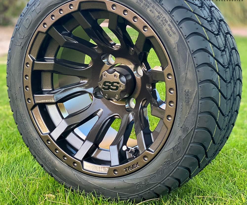 12" MAVERICK METALLIC BRONZE ALUMINUM WHEELS AND 215/40-12 LOW PROFILE DOT TIRES COMBO - SET OF 4 (Metric Lugs)