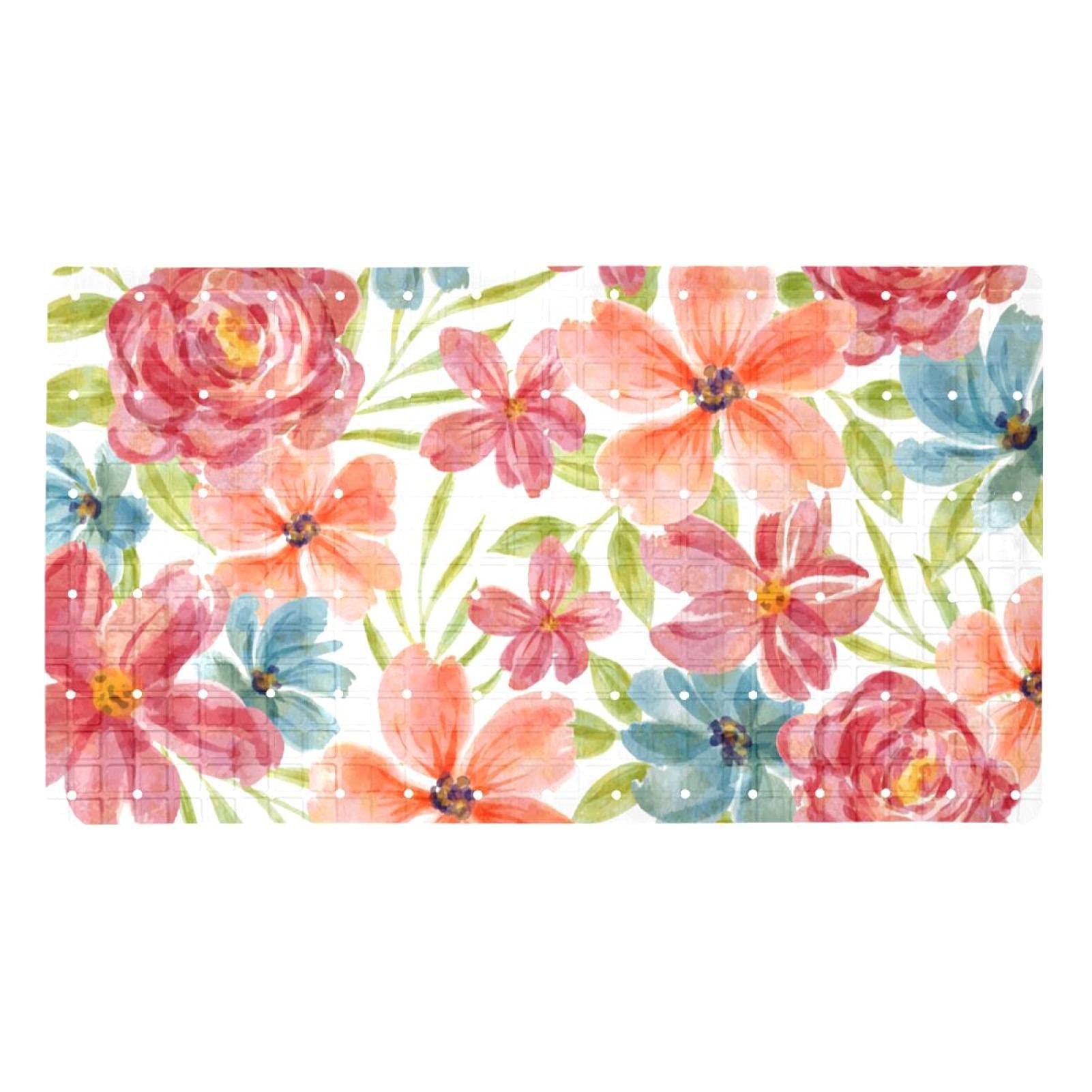 Tapis de bain pour s'asseoir doux et sécurisant fleurs aquarelle