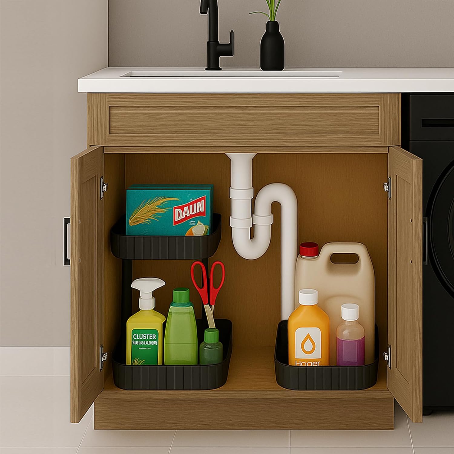 Kitchen Sink Cabinet, 30" Sink Base Cabinet, 1 Dummy Drawer, 2 Soft Close Doors, Shaker, Paint, Unassembled, RTA for Kitchen, Laundry Room (White Oak and MDF Door, 30" W X 34 1/2" H X 24" D)