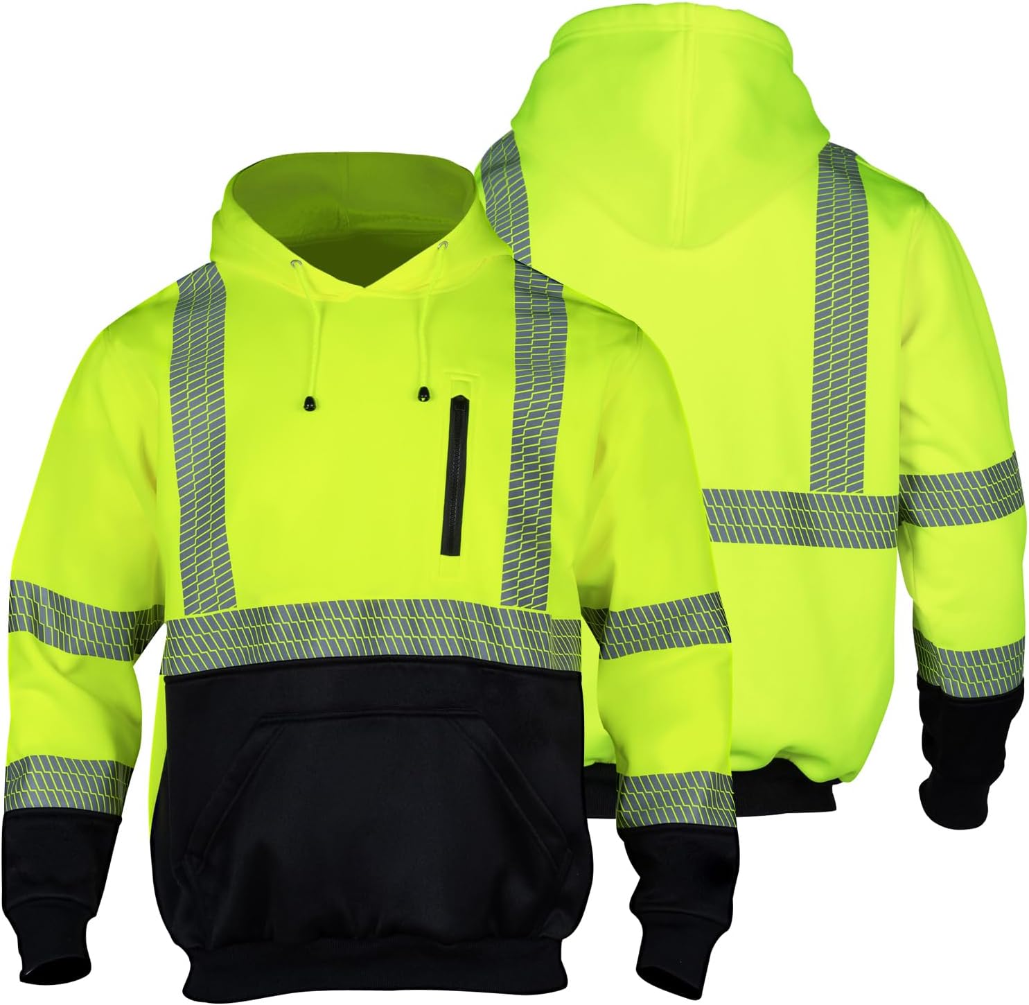 FONIRRA High Visibility Safety Fleece Hoodie for Men Reflective Sweatshirt ANSI Class 3 with Black Bottom(Yellow,XL)