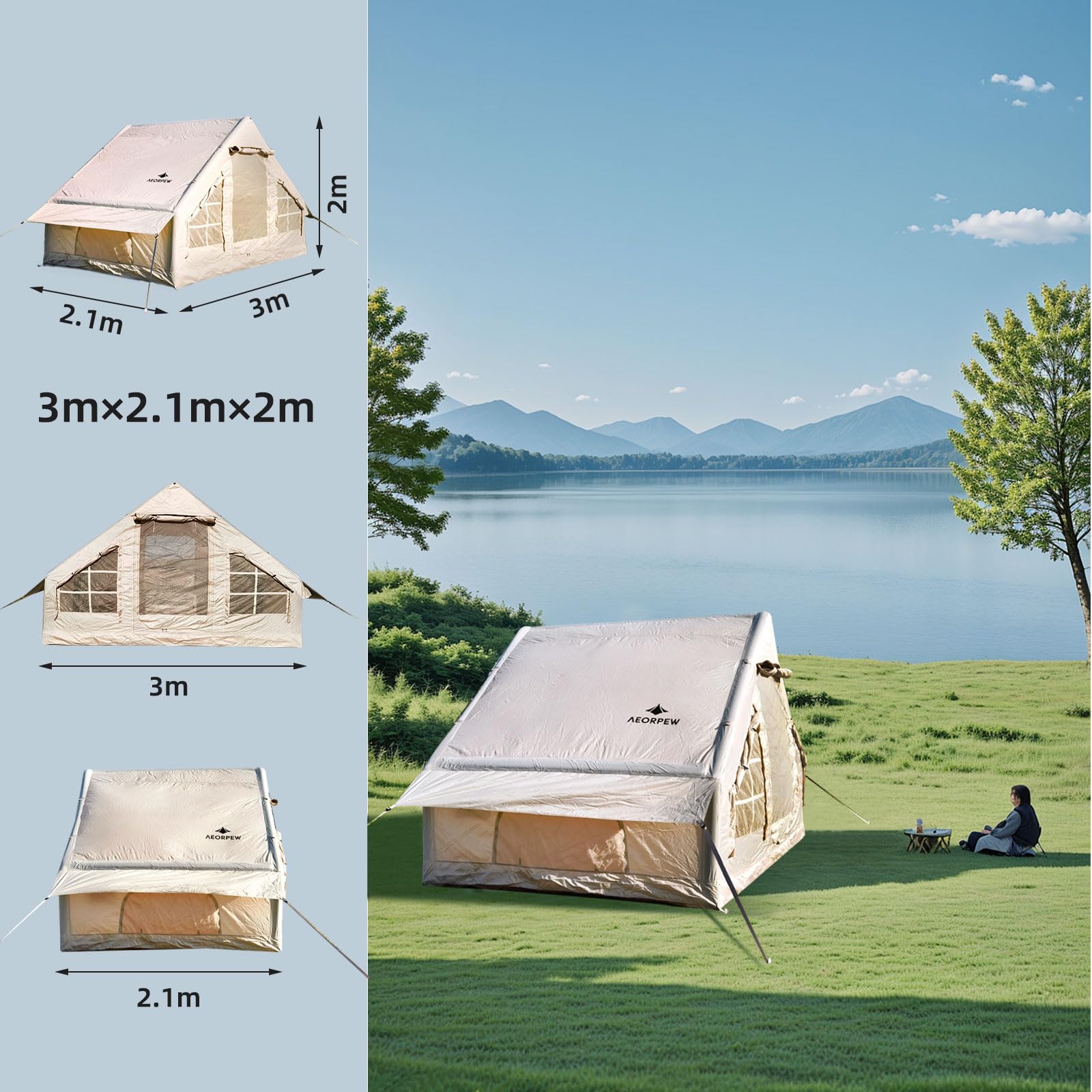インフレータブル テント エアーテント 6.3㎡ 2～4人用 オックスフォード Amazon.co.jp: AEORPEW インフレータブル テント エアーテント