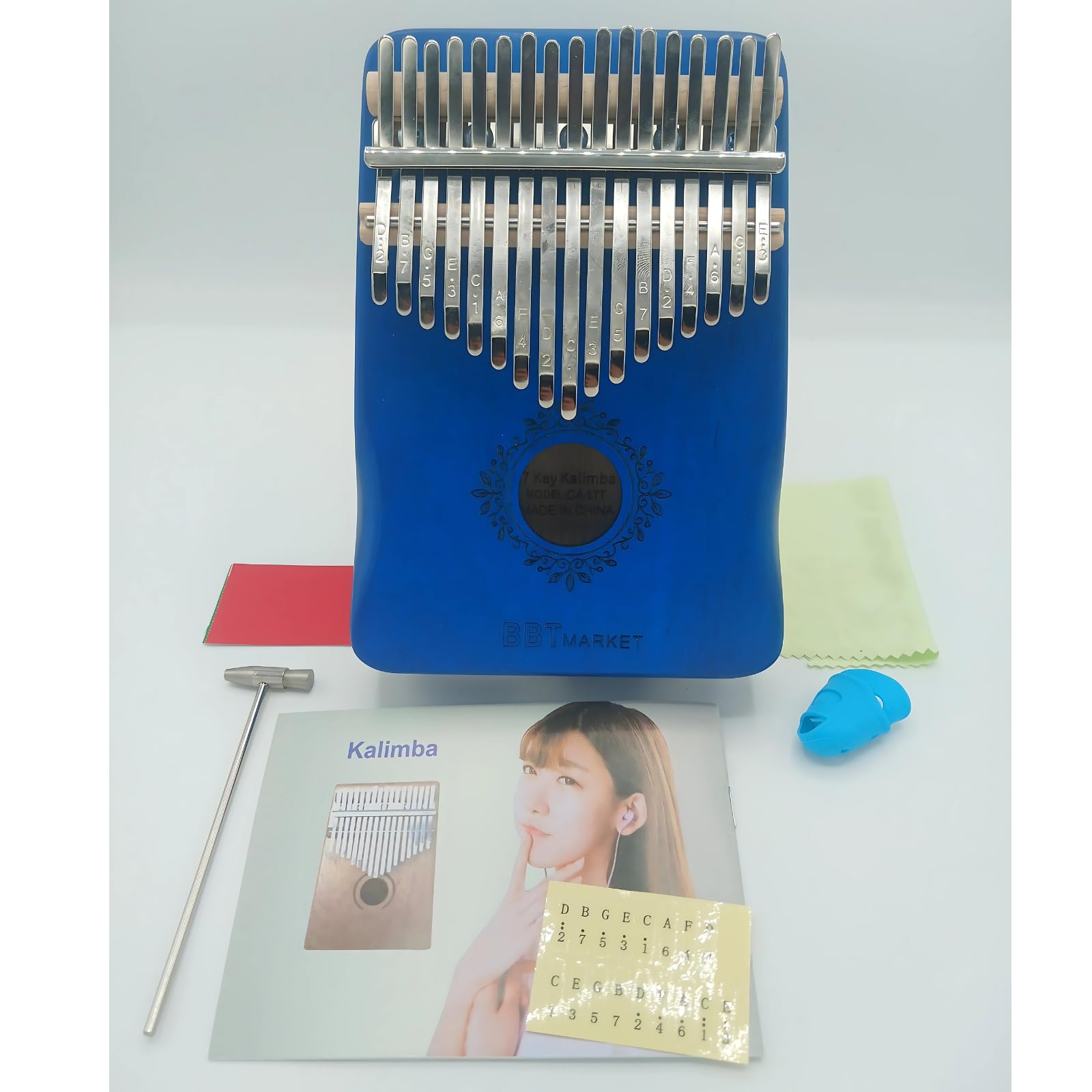 Kalimba 17 Tasten Daumenklavier aus Akazienholz – Thumb Piano Fingerinstrument – C-Dur – Tragbar, gestimmt, mit Notenprägung – Musikinstrument für Anfänger & Profis (Blau)