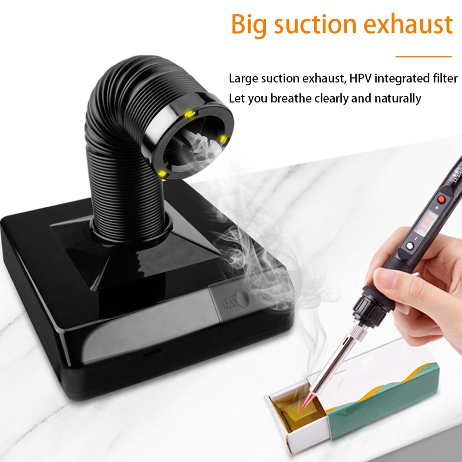 Mini Absorbente de Humo, Absorbente de Humo de Soldadura de Escritorio de 60 W, Extractor de Humo de Soldadura, Rotación Telescópica Libre de 360 ​​° con Iluminación Led, Para Estación de Soldadura de