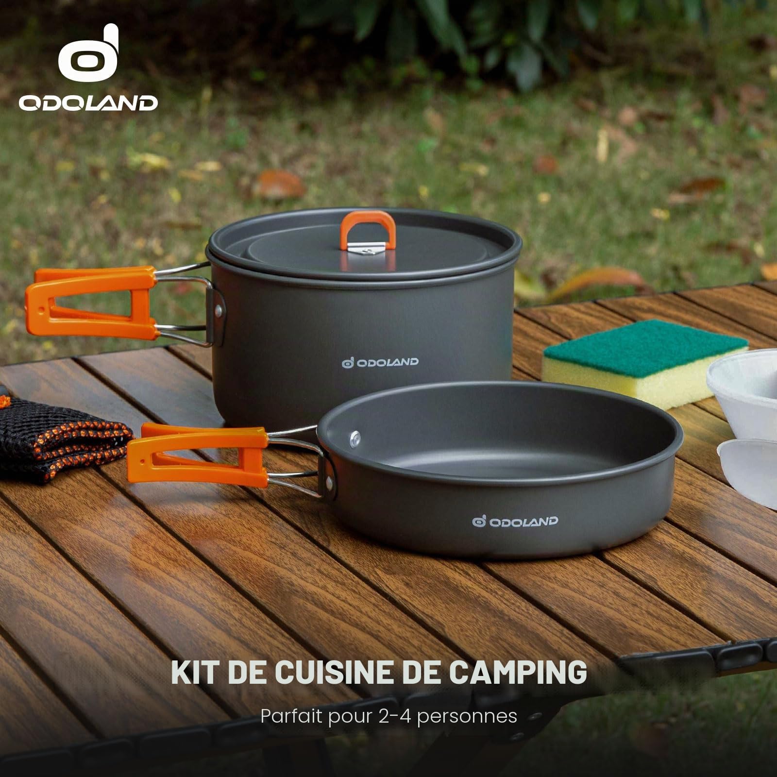 Odoland Kit de Casseroles Camping Portable, Antiadhésif Casserole Légère Set avec Bol en PP pour Le Camping, Sac à Dos, Cuisine en Plein Air et Pique - Nique