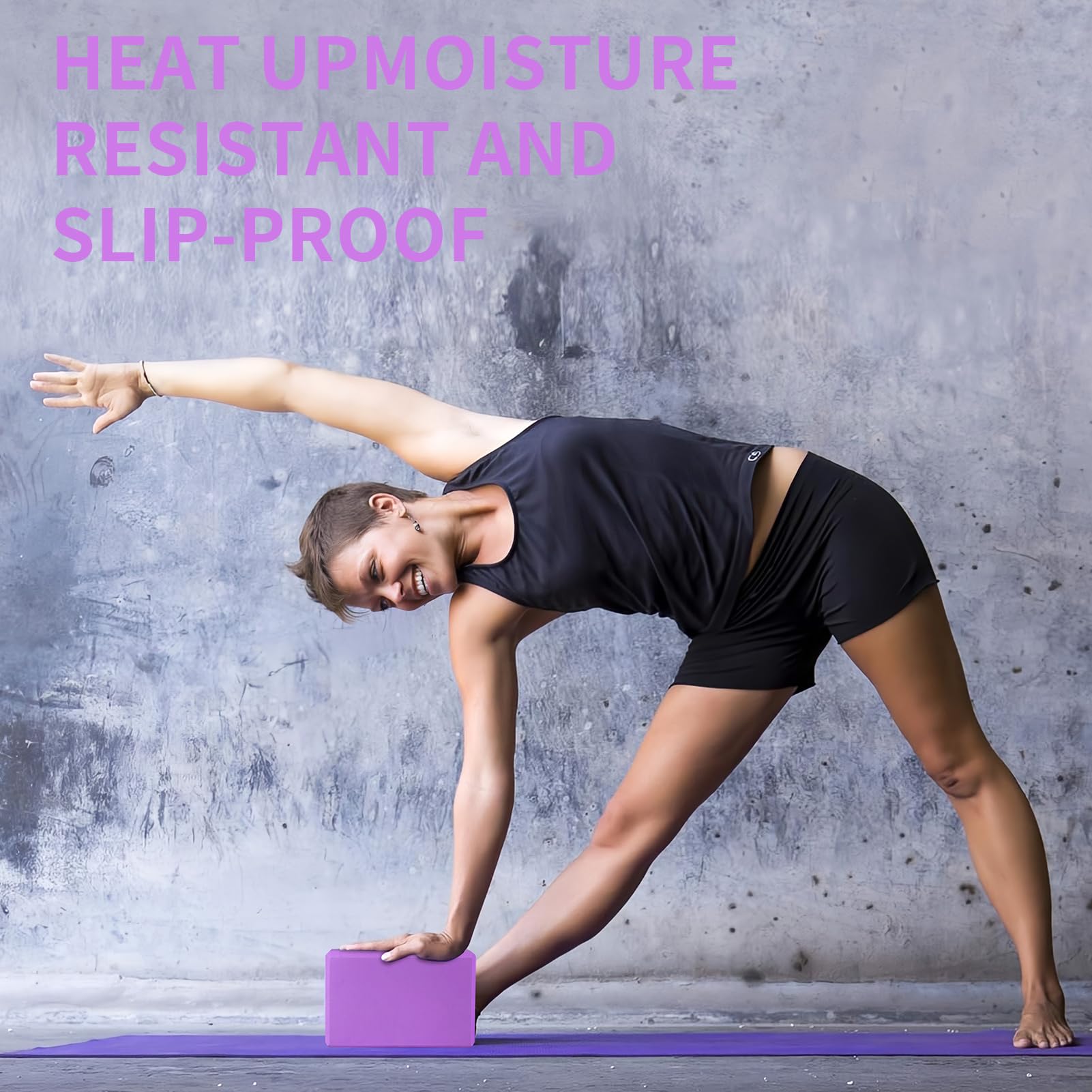 Set di 2 blocchi per yoga e cinghie da yoga, morbidi e antiscivolo, 22,7 x 10,2 x 10,2 cm, 10 anelli per yoga, meditazione, equilibrio, pilates, stretching e posizioni profonde (viola)