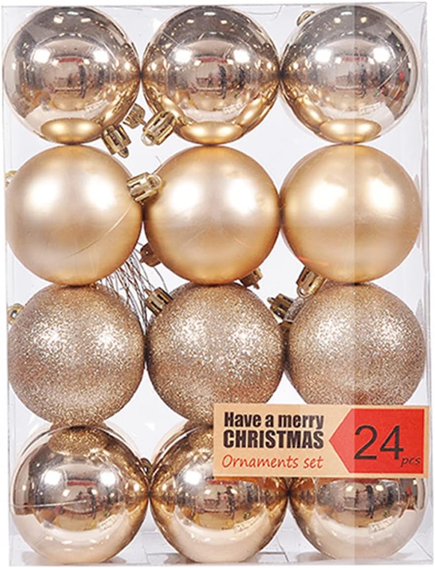 KKSTY 24-Pack Christmas Baubles with Strings, Shatterproof Plastic Christmas Balls Hanging Ornaments for Xmas Tree Wreath Holiday Wedding Party Decoration (4cm/1.57'', Champagne)