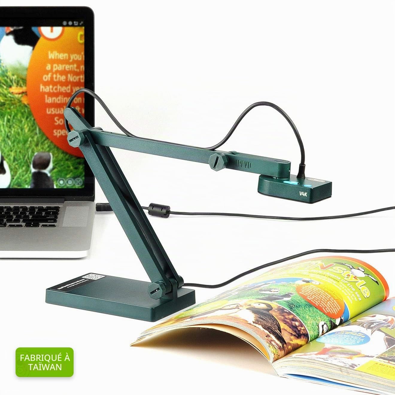 IPEVO V4K 8MP Caméra de documents USB ultra haute définition pour Mac OS, Windows, Chromebook