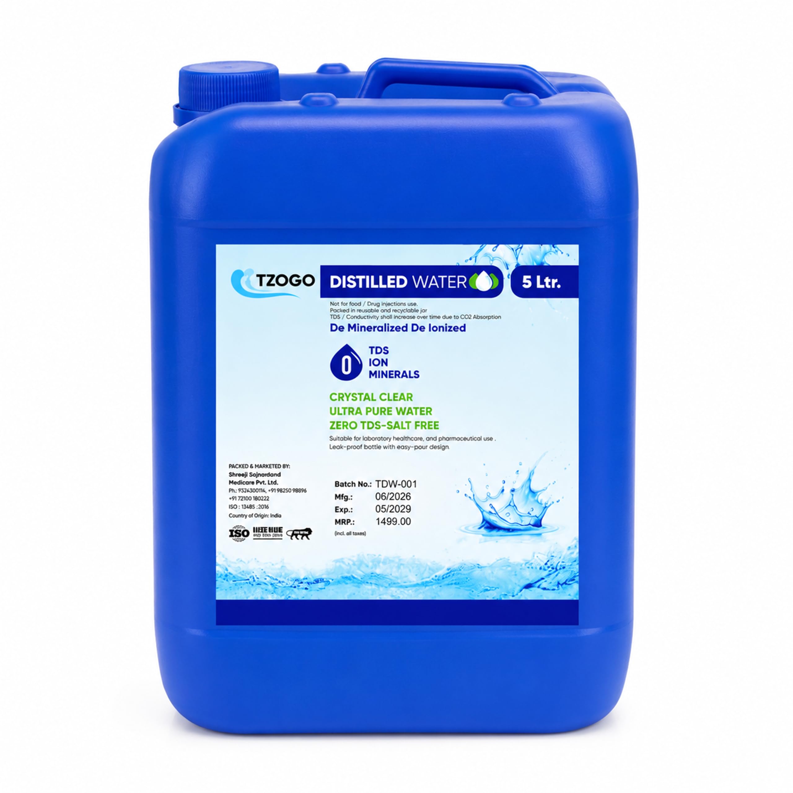 Distilled Water | Deionized & Demineralized Water | Zero TDS Ultra Pure Water | Laboratory, Healthcare & Industrial Use | Crystal Clear | Leak-Proof Bottle | 5 Litre-image-4
