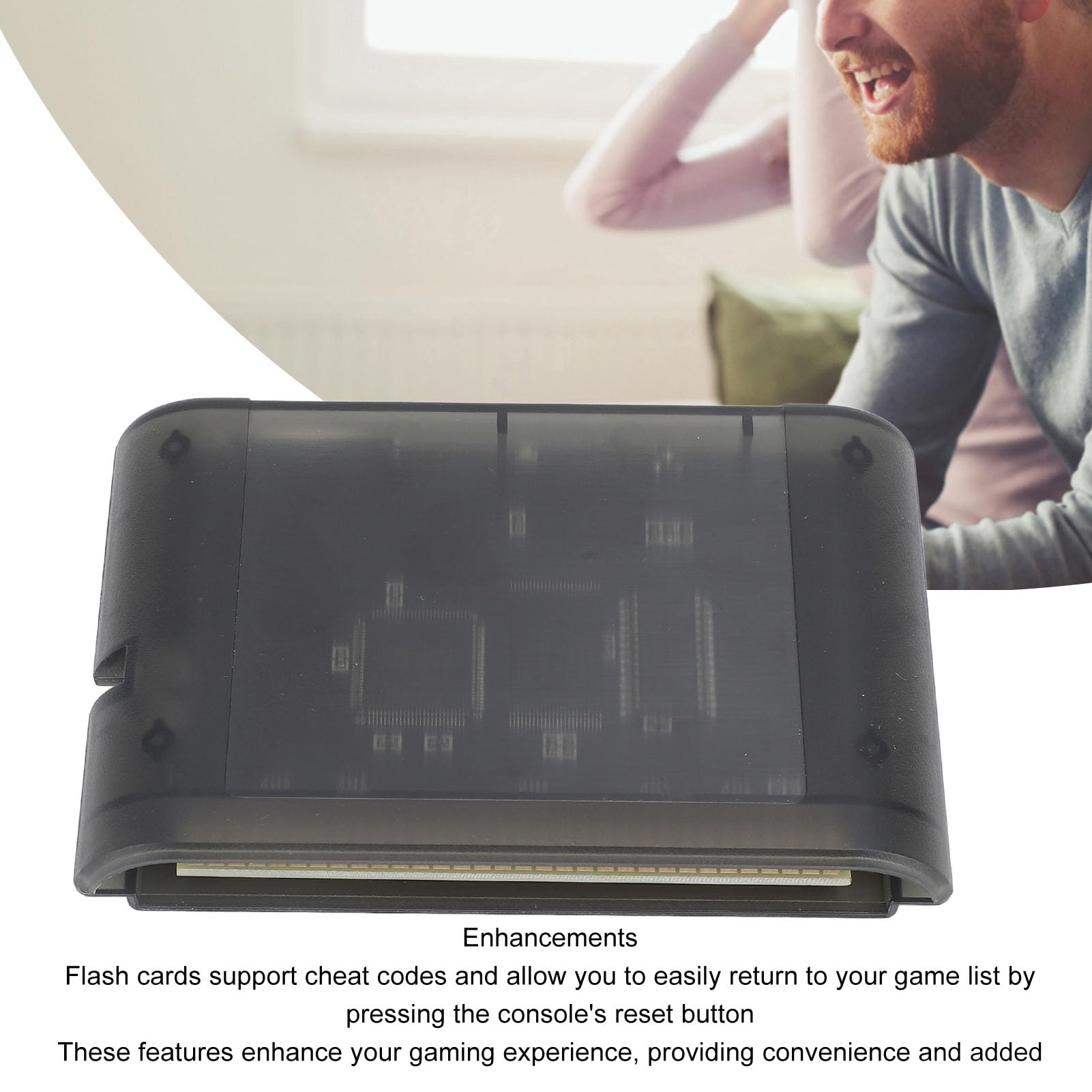 3000-in-1-Spielkarte mit 8 GB Speicherkarte, Transparente Kassette für Mega Drive V1, MegaKey-Unterstützung, Spielzubehör (Transparentes Schwarz)