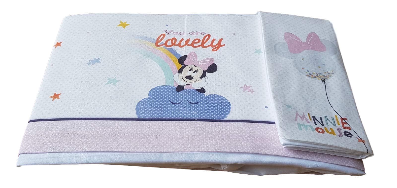 DISNEY. Completo, Set 3 pezzi Lenzuola BABY. Carrozzina e Culla in 100% Cotone. (Lettino/Culla (Culla con doghe), EL0308 - MINNIE 9998 Unica)